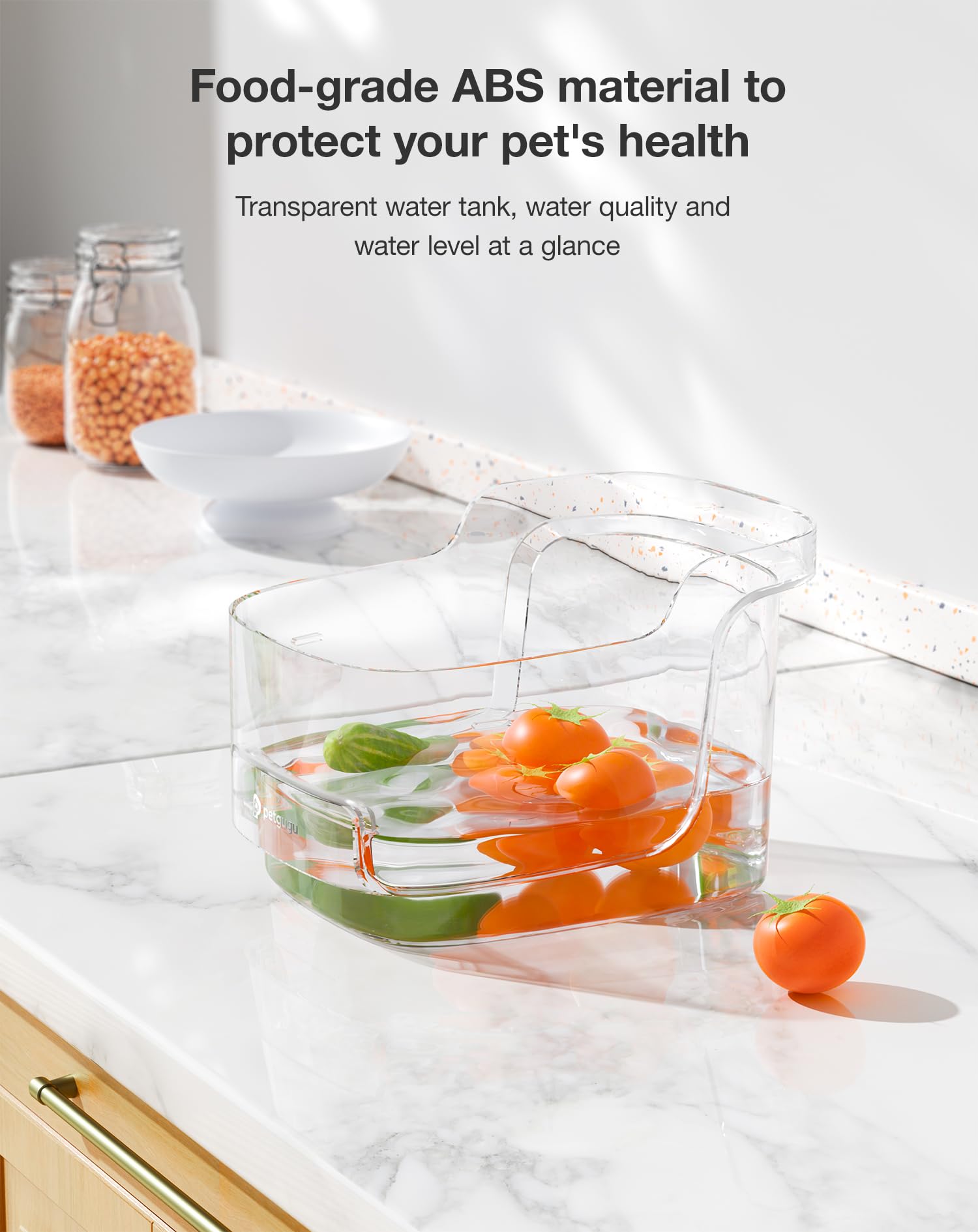 PETGUGU Cat Water Fountain - Ultra-Quiet, 2.4G WiFi, 8-Layer Filter, Marble White, Model PF1L-Marble-01