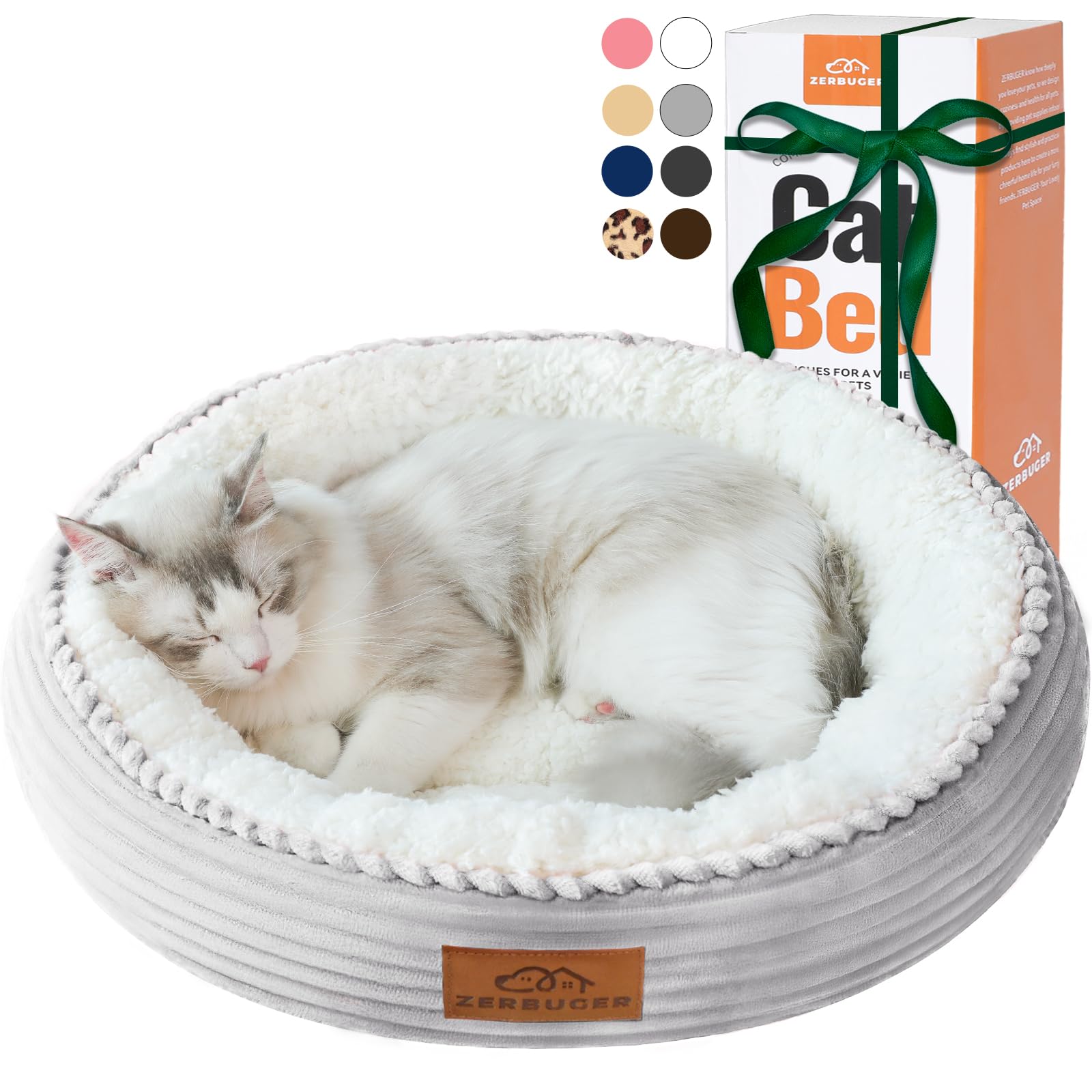Zerbuger 20In Washable Cat Beds For Indoor Cats - Round Donut Pet Bed For Cats, Small Dogs, Puppy, Kitten - Anti-Slip Bottom, Ca