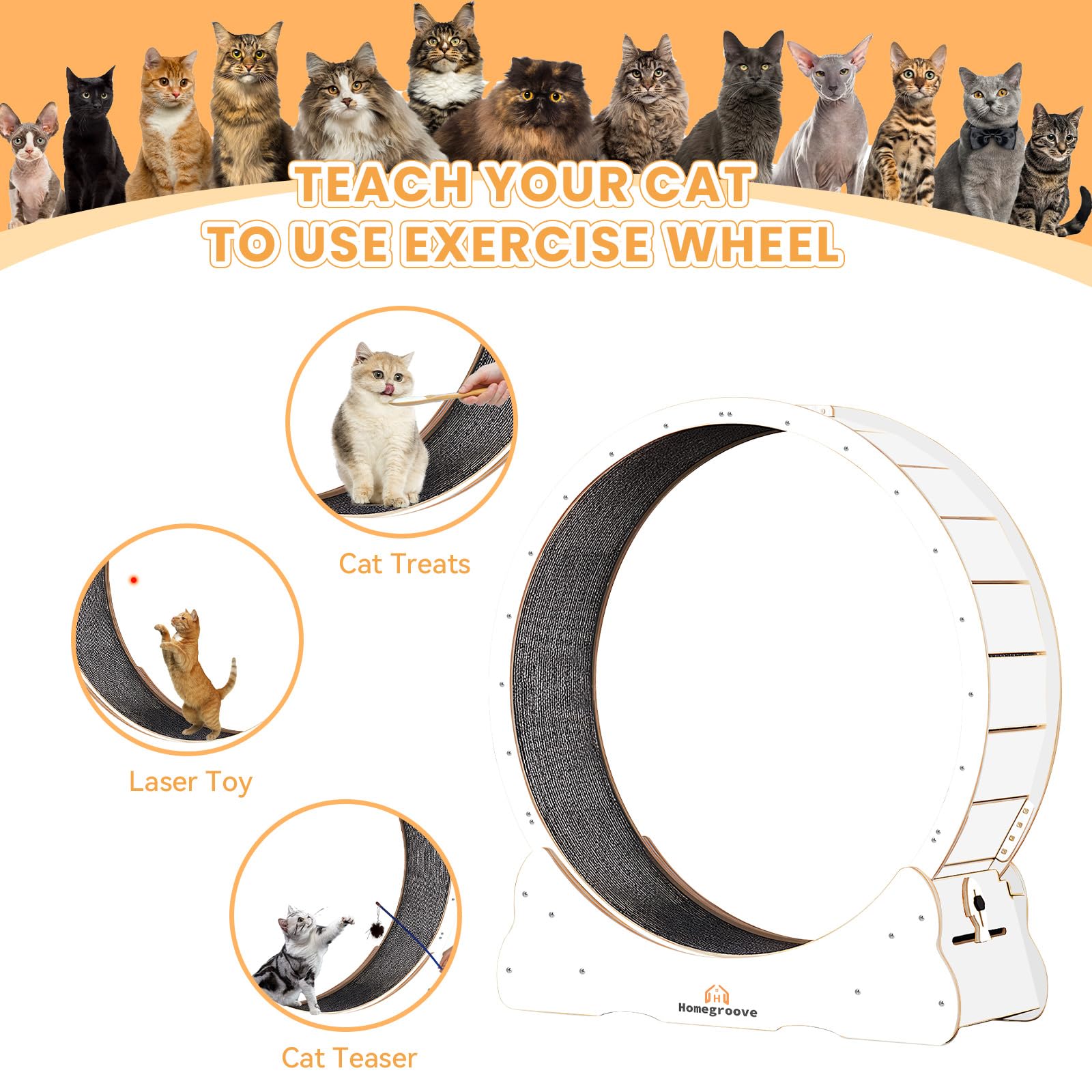 Homegroove Cat Running Wheel, 45'' Large Xl Cat Exercise Wheel Treadmill With Carpeted Runway, Fitness Weight Loss Device, Sport