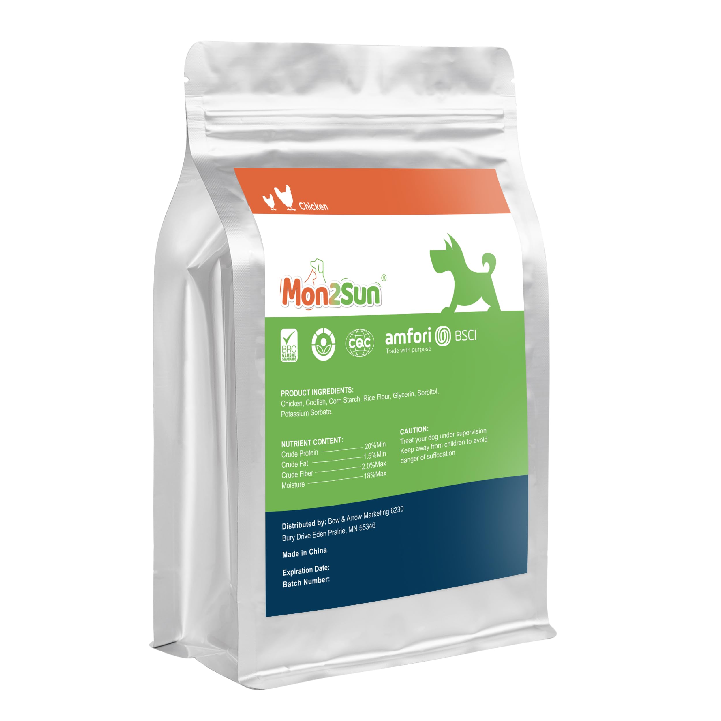 MON2SUN Rawhide Free Dog Treats, 4 Inch Chicken Wrapped Cod Fillet Dog Snacks for Small Dogs, Soft and Training Treats, 10.58oz