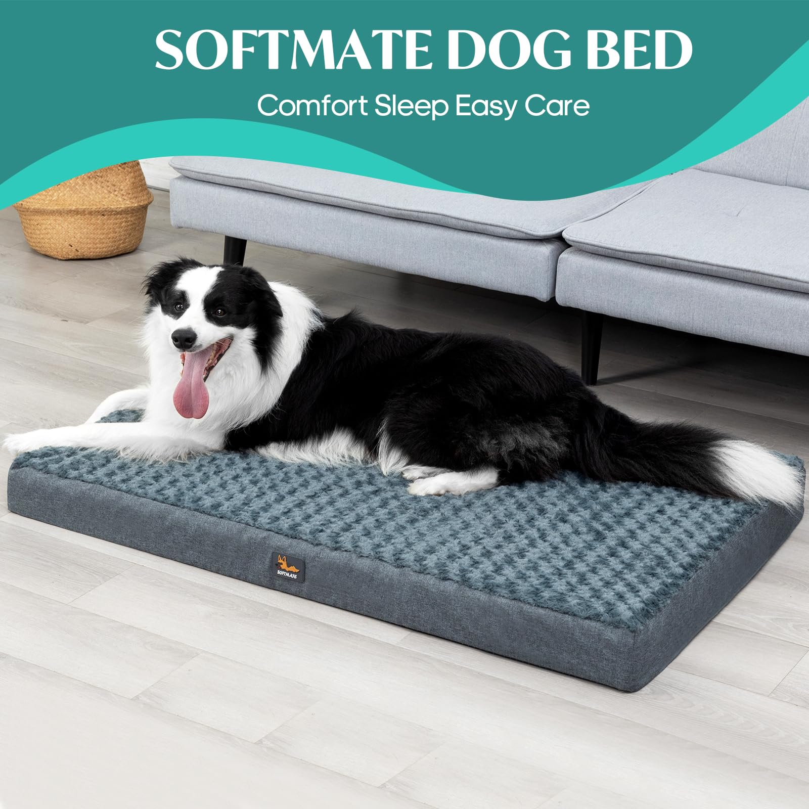 Softmate Large Dog Bed For Dogs Up To 65 Lbs With Orthopedic Foam Waterproof Cover Removable And Washable Cover Fluffy Dog Crate
