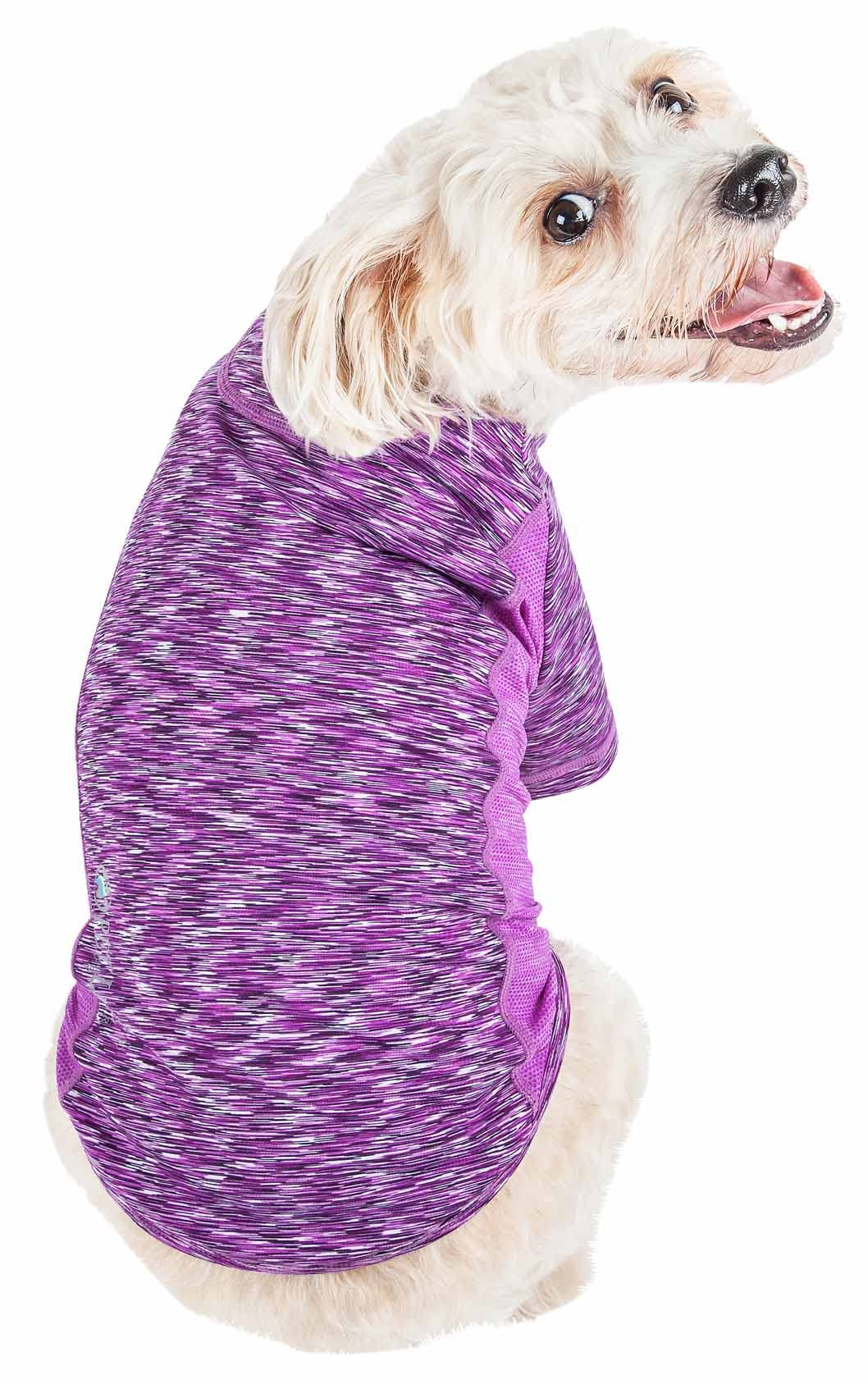 Pet Life  Active 'Warf Speed' Heathred Dog Fitness and Yoga Pet T-Shirt Dog Clothes - Performance Dog T-Shirt with 4-Way-Stretch