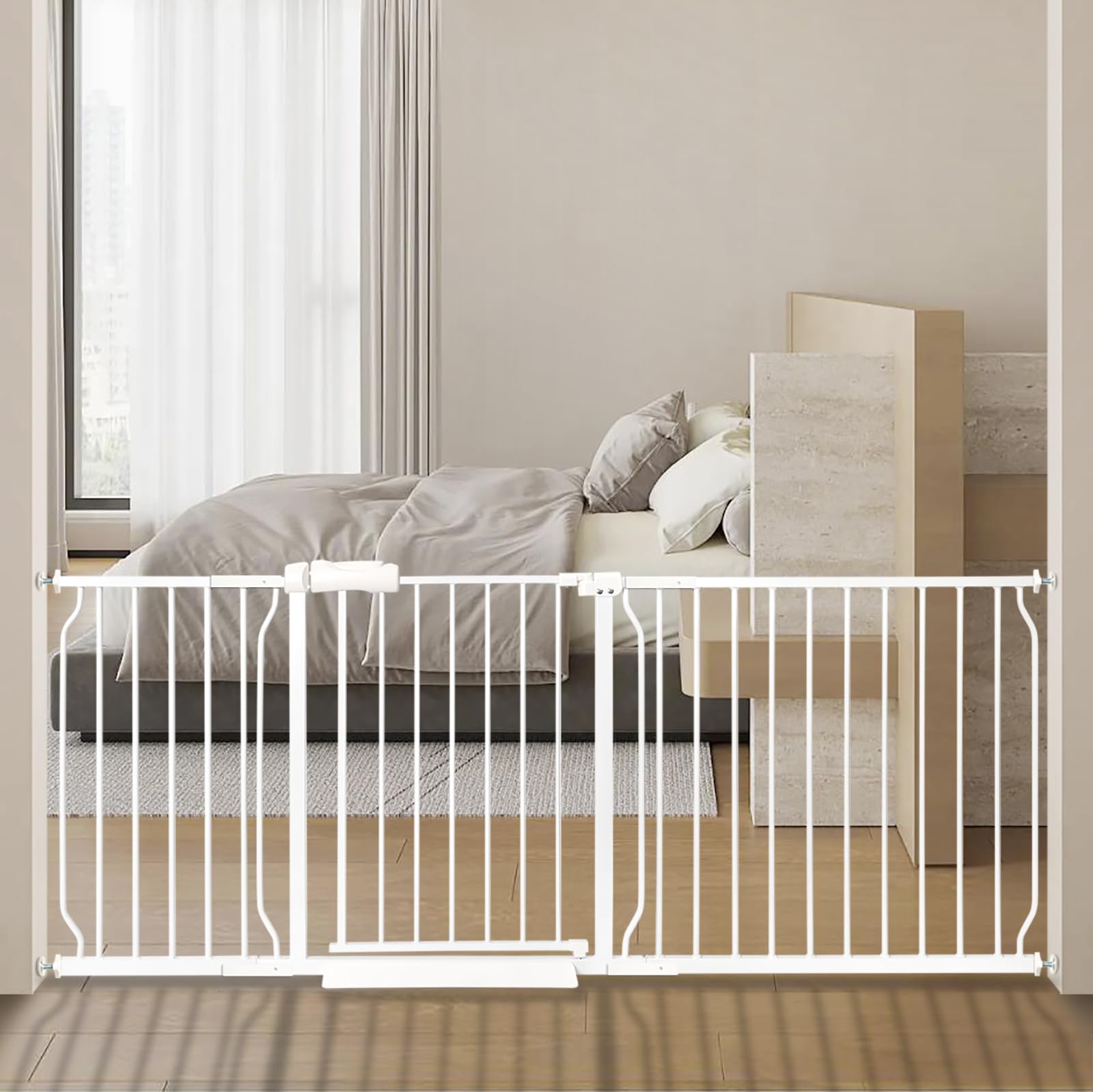 Extra Wide Baby Gate 71.65-76.38 Pressure Mounted,Child Dog Pet Safety Gates with Walk Through Door for Doorways Stairs No Drill
