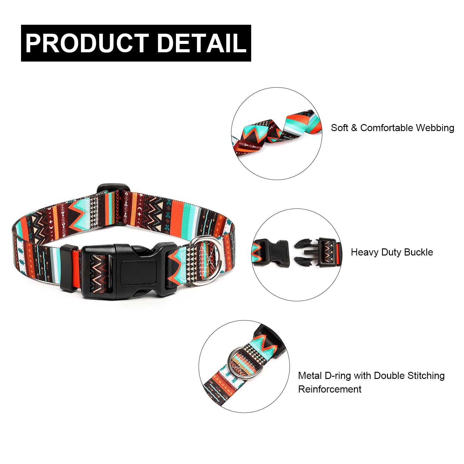 Mercano Adjustable Dog Collar - Special Design Patterns, Soft Nylon Comfortable Durable Pet Collar For Small Medium Large Dogs (S, Tribal Green)