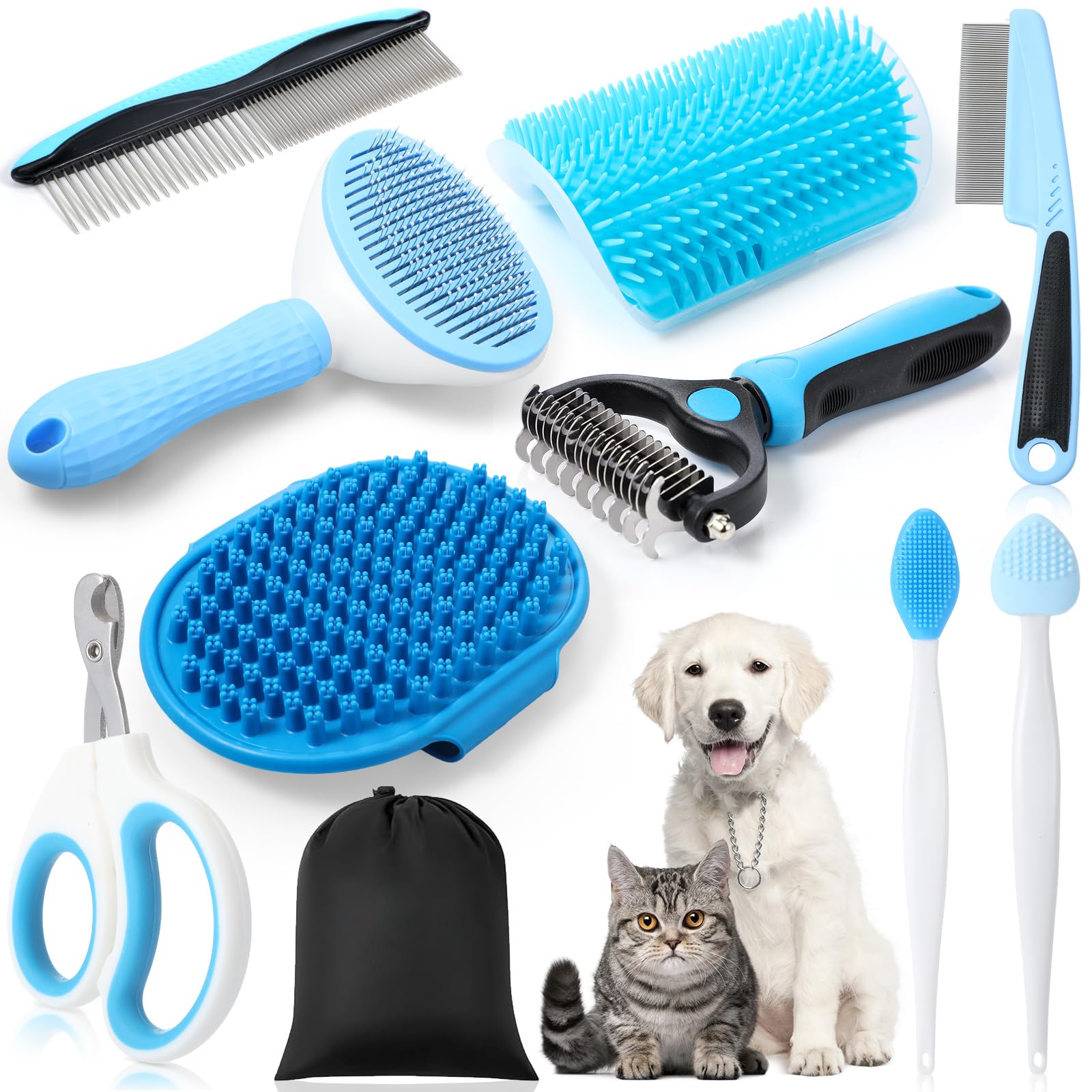 Teenyyou Cat Grooming Kit - 10Pcs Pet Self Cleaning Kit. Cat Brushes For Indoor Cats Pet Needle Comb Cat Nail Clipper Cat Nail T