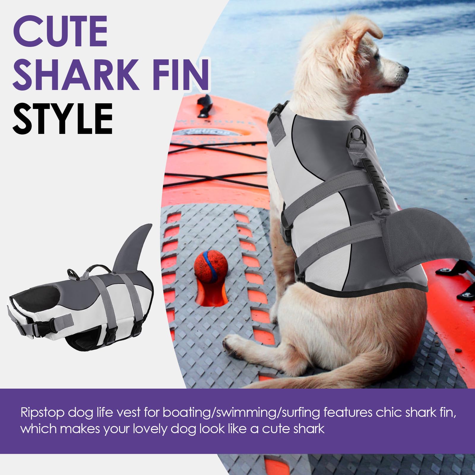 Bess Bridal Dog Life Jacket - Shark Life Vest for Swimming Boating - Reflective Lifejacket Swimsuit for Small Medium Large Dogs