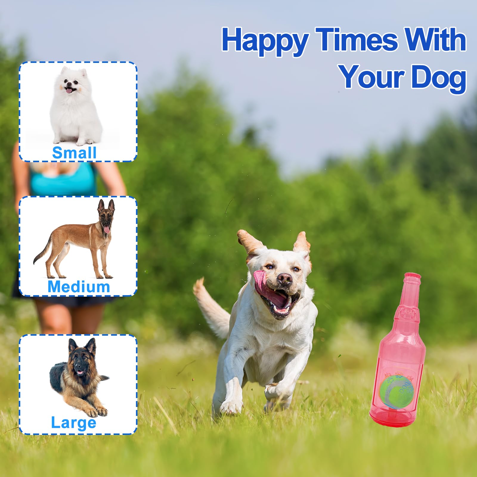 Generic Squeaky Chew Toy For Dogs, Tpr Bottle With Tennis Ball Inside (Pink, Large)