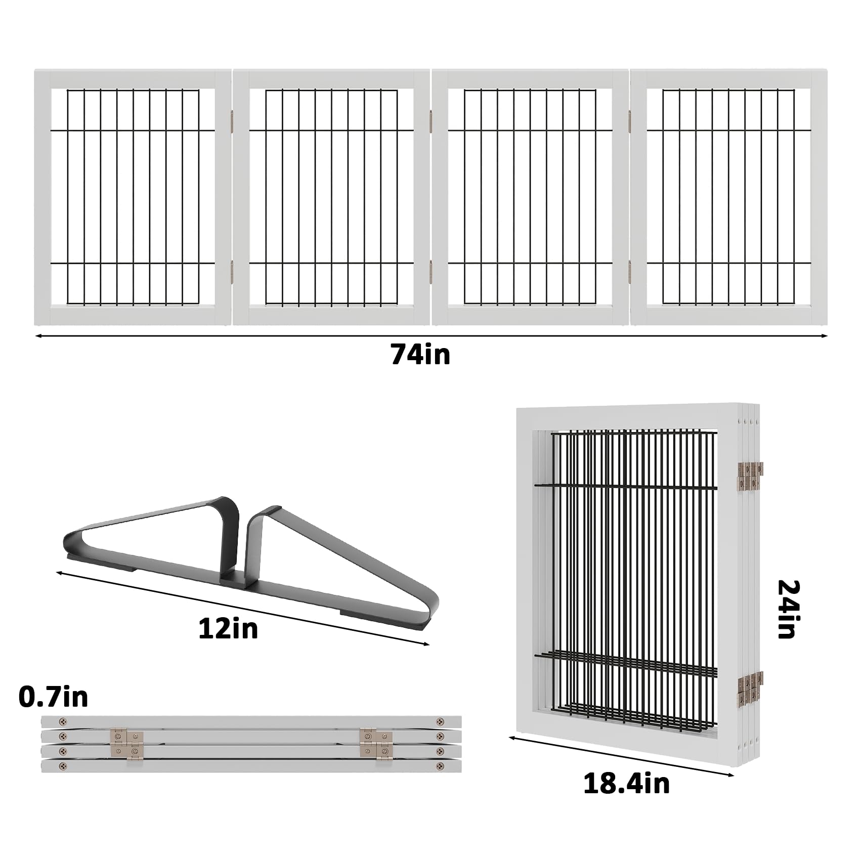Mino Kesper Dog Gate Indoor, Metal Dog Gates for Doorways House, 24-Inch Freestanding Pet Gates for Dogs, Puppy Fence (4 Panel,
