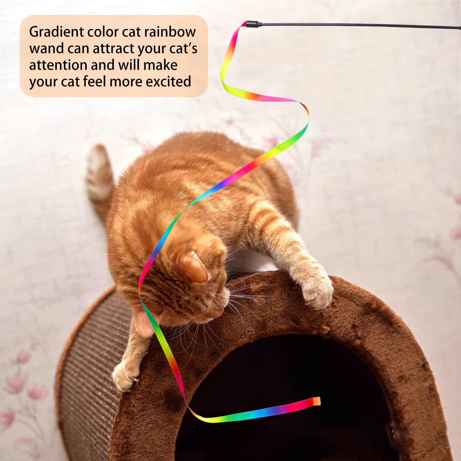 M JJYPET Cat Wand Toys - 2Pcs Interactive Rainbow Teaser Wand for Indoor Cats, Exercise Kitten Stick, Colorful Charmer Rope Toy