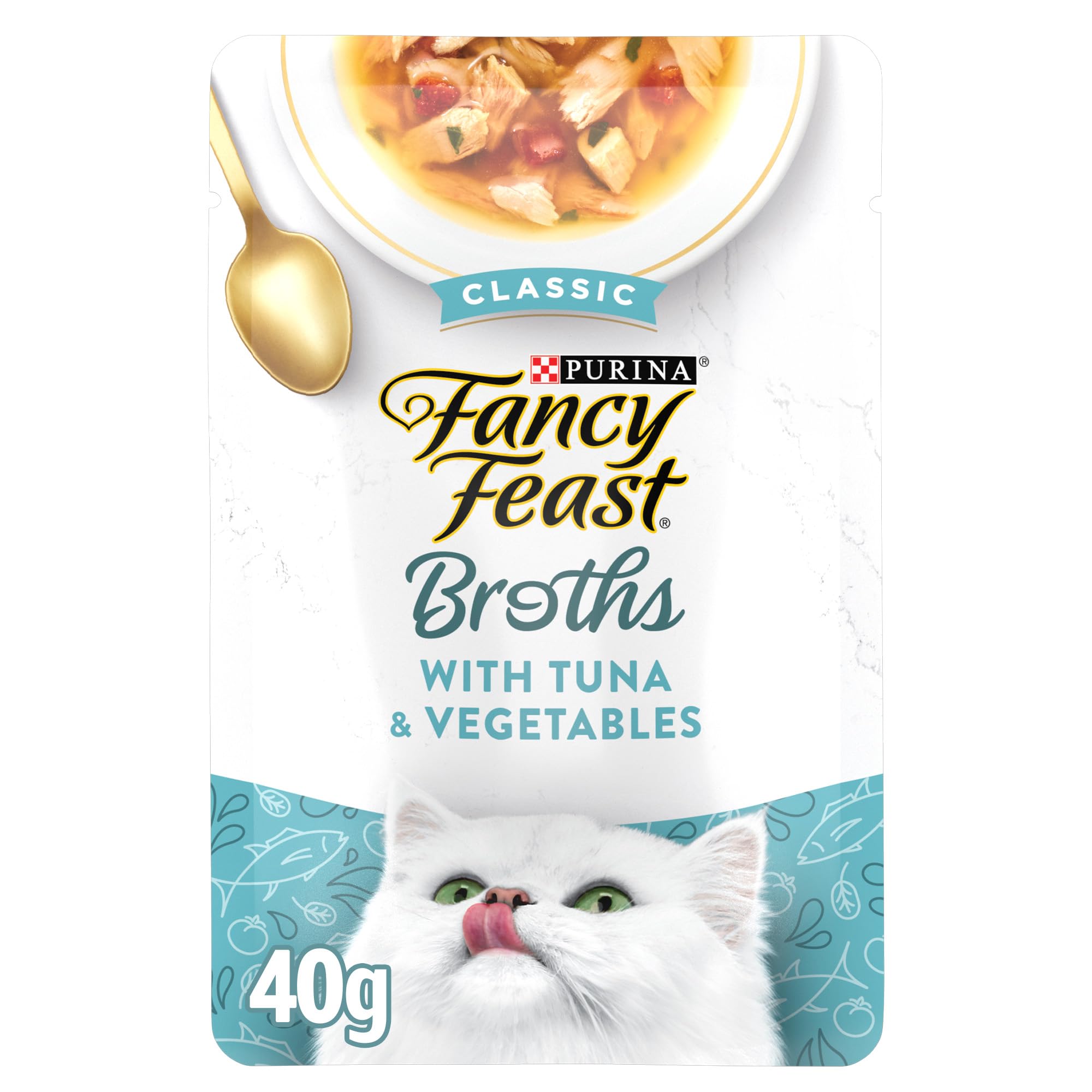 Purina Fancy Feast Lickable Wet Cat Food Broth Topper Classic Complement Tuna and Vegetable - (16) 1.4 oz. Pouches