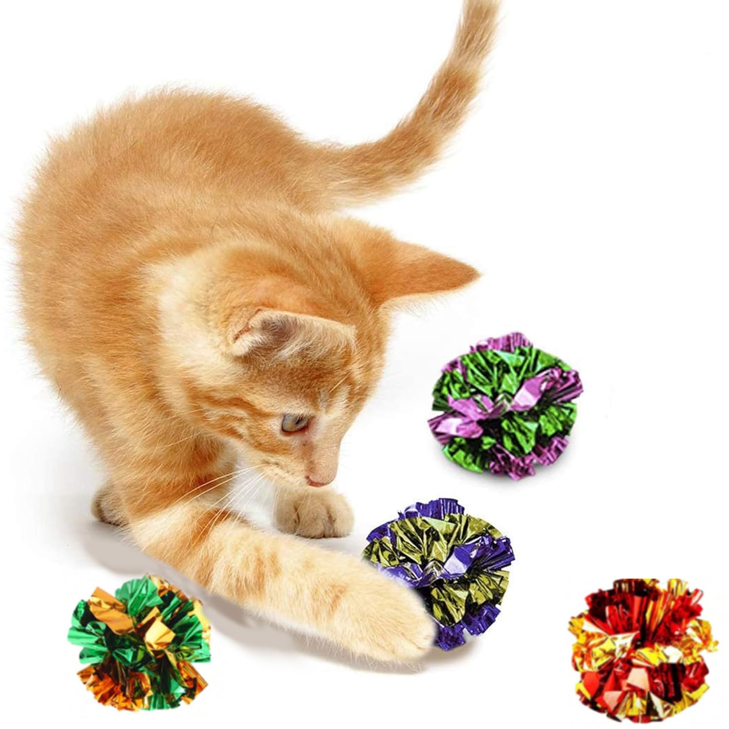 Hersmile Cat Toys For Indoor,35 Pack Interactive Cat Toy Pack Including Crinkle Balls,Sparkle Balls,Spiral Springs For Most Cats