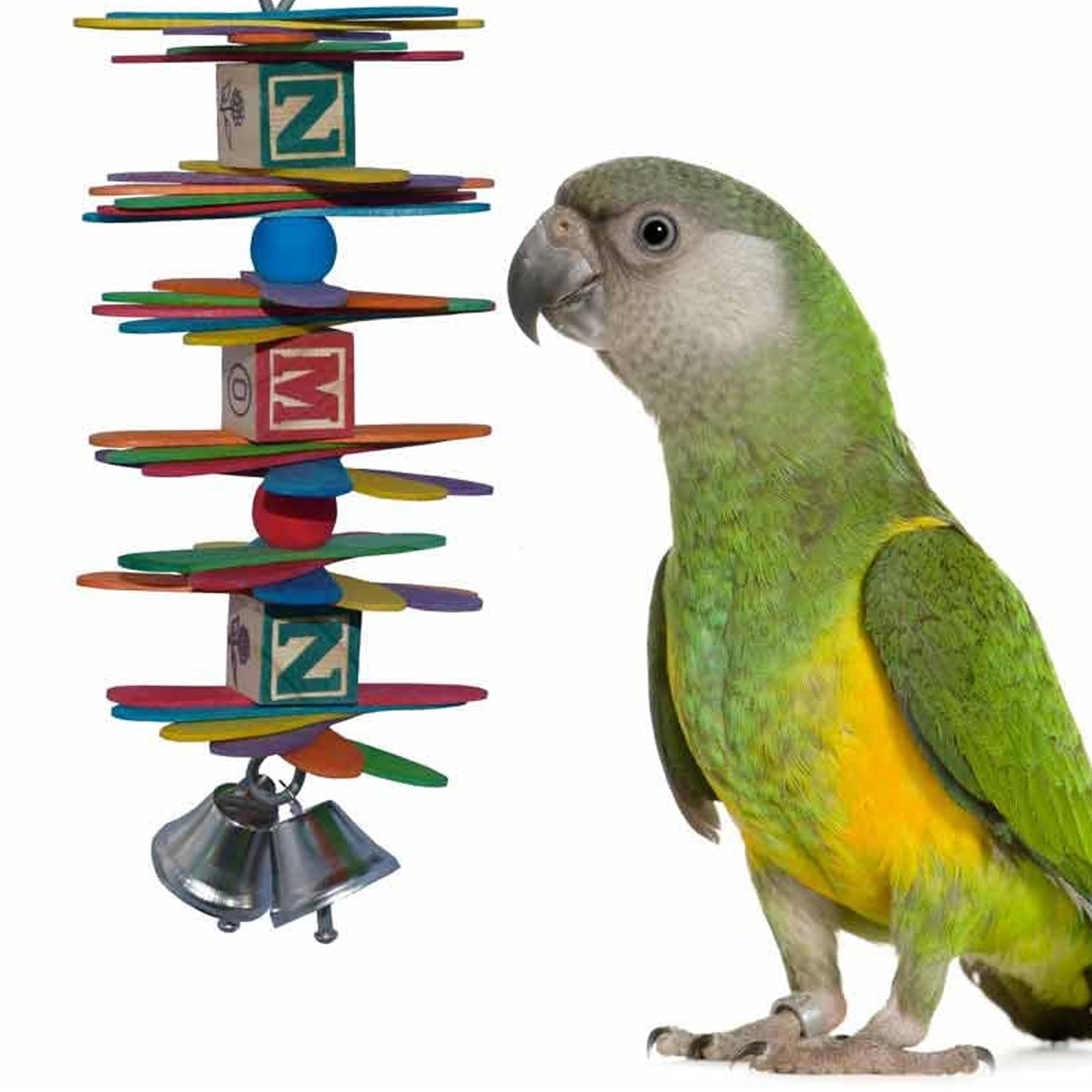 Super Bird Creations Sb422 Abc Spoon Stack Bird Toy - Ideal For Cockatiels Ringnecks Medium Parrots - Perfect For Chewing & Boredom Relief - Enriching Colorful Bird Toy For Medium Bird Size, 8.5' X 3'