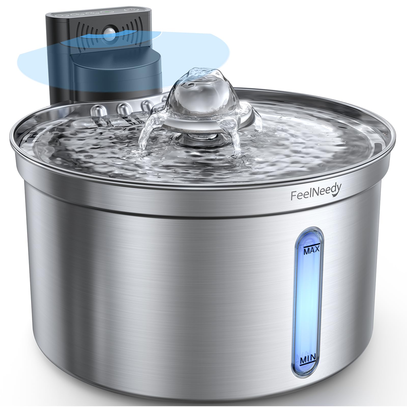 Feelneedy Cordless Cat Water Fountain Stainless Steel With Motion Sensor, Water-Battery Separation Safety Design,4000Mah Battery