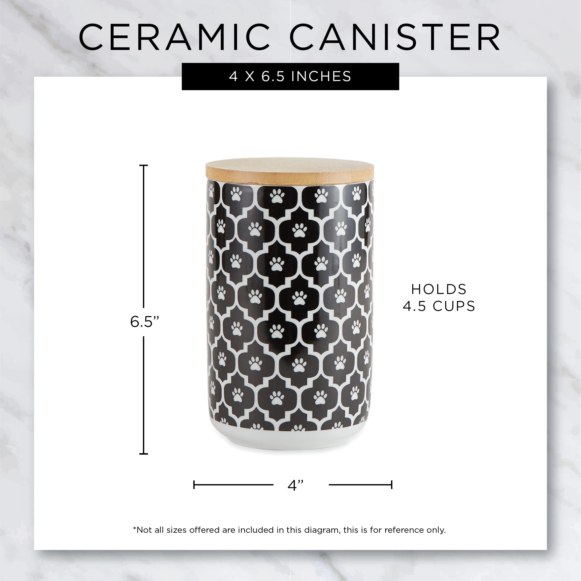 Bone Dry Ceramic Canister for Pet Treats Bamboo Twist to Close Lid, Dishwasher Safe, Keep Dog & Cat Food Safe and Dry, Treat Jar