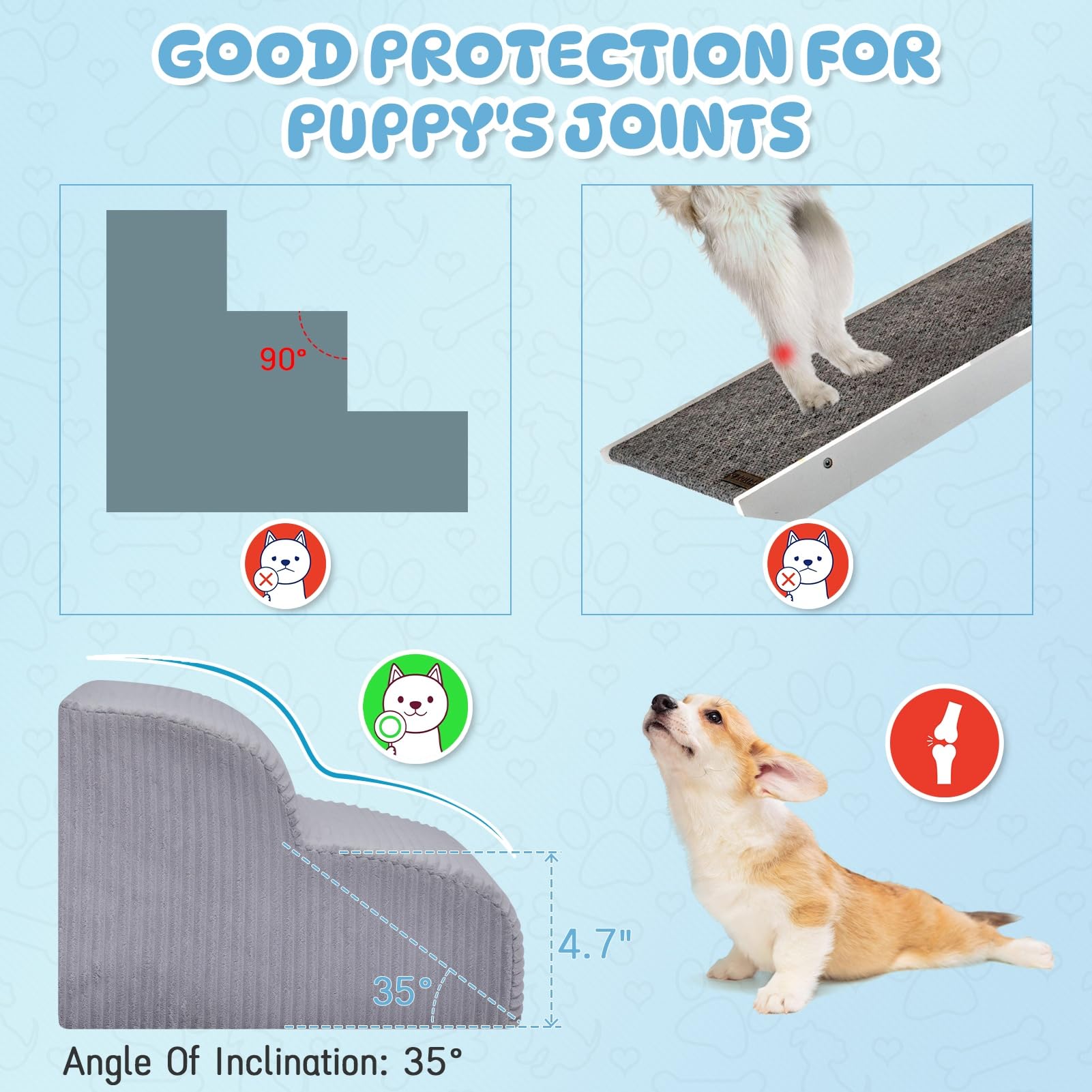 Yiruka Dog Stairs Steps for High Bed - 2 Steps Pet Steps for Small Dogs and Cats Non-Slip Removable Washable Cover Ramp for Indo