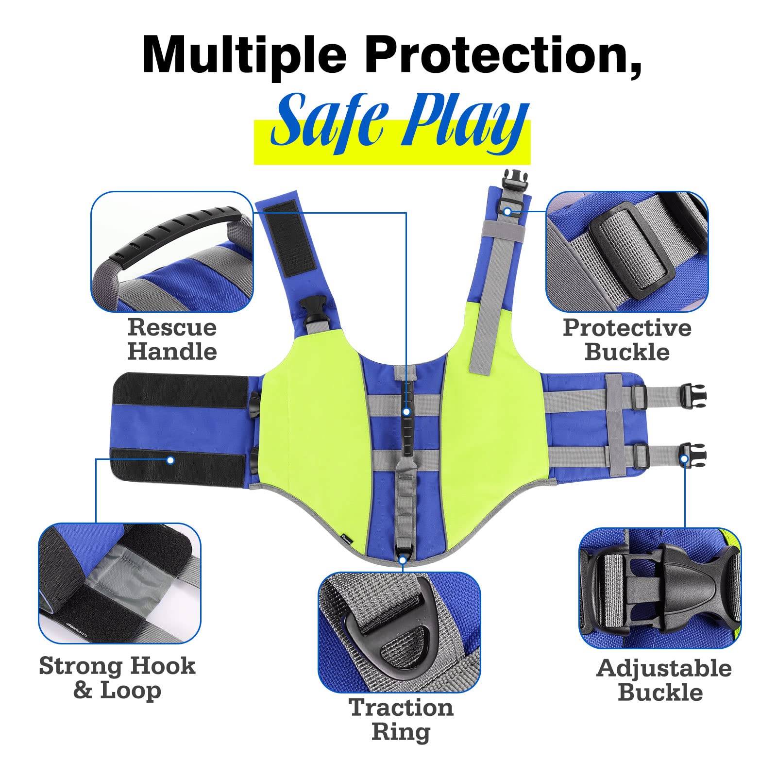 Pawaboo Dog Life Jacket - Reflective Safety Vest With Strong Buoyancy & Rescue Handle, Ripstop Dog Lifesaver For Swimming, Boati