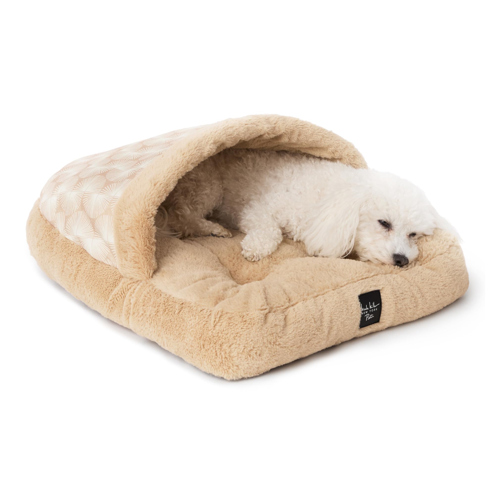 Nicole Miller New York Pet Kendall Fluted Geo Cozy Slipper Cave Pet Bed, Cozy & Calming, Non-Slip Bottom, Machine Washable, Taup