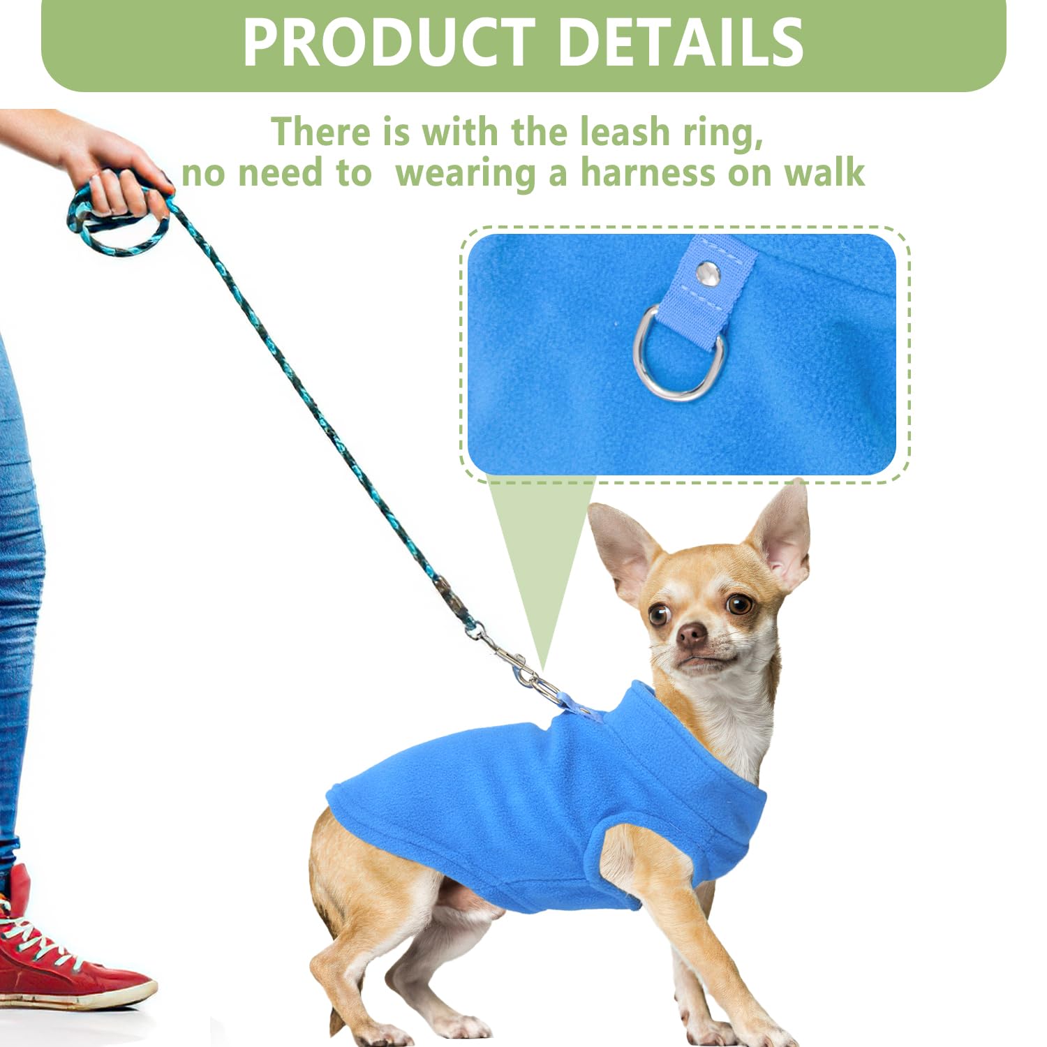 2 Pieces Fleece Dog Sweaters for Small Dogs Male, with Leash Ring, Warm Pet Sweater Fall Winter Thick Clothes Coat for Chihuahua