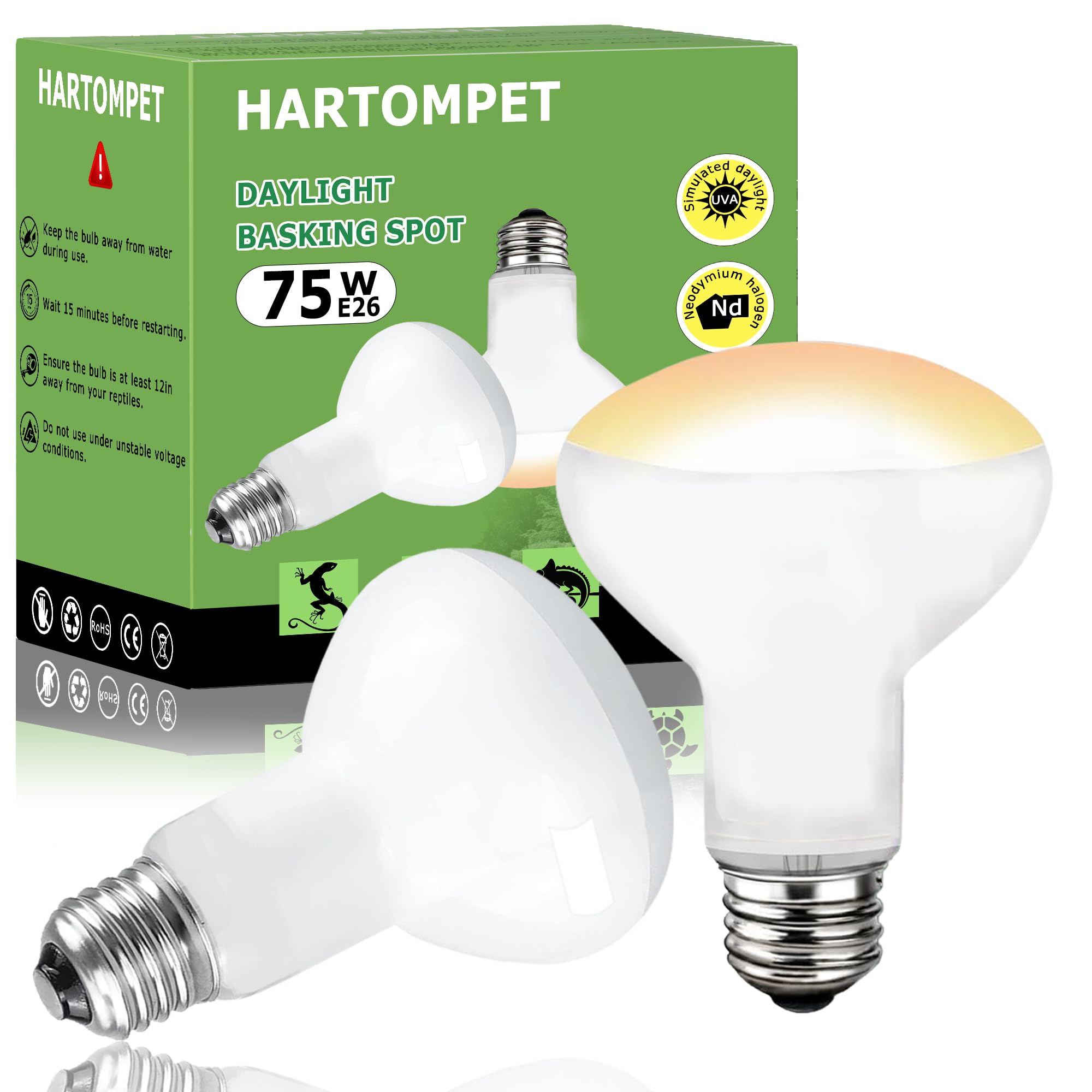 Hartompet 75W E26 Reptile Heat Lamp Bulbs - R63 Upgraded Uva Amphibian Basking Spot Light, Simulated Sunlight For Bearded Dragon