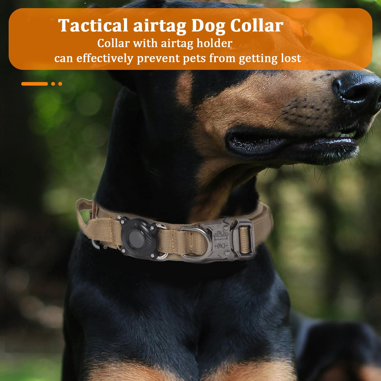 Tactical Dog Collar With Airtag Holder Waterproof Airtag Dog Collar With Control Handle And Metal Buckle Adjustable Heavy Duty D