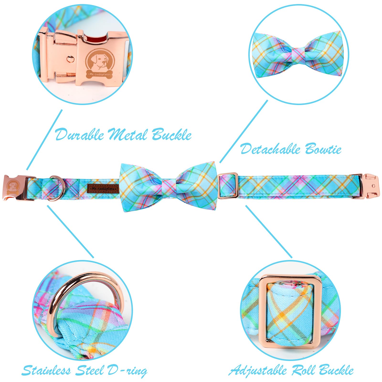 MR. CHUBBYFACE Easter Dog Collar with Bow, Cute Easter Stripe Chicken Rabbit Eggs Dog Collars, Spring Summer Pet Collar for Smal