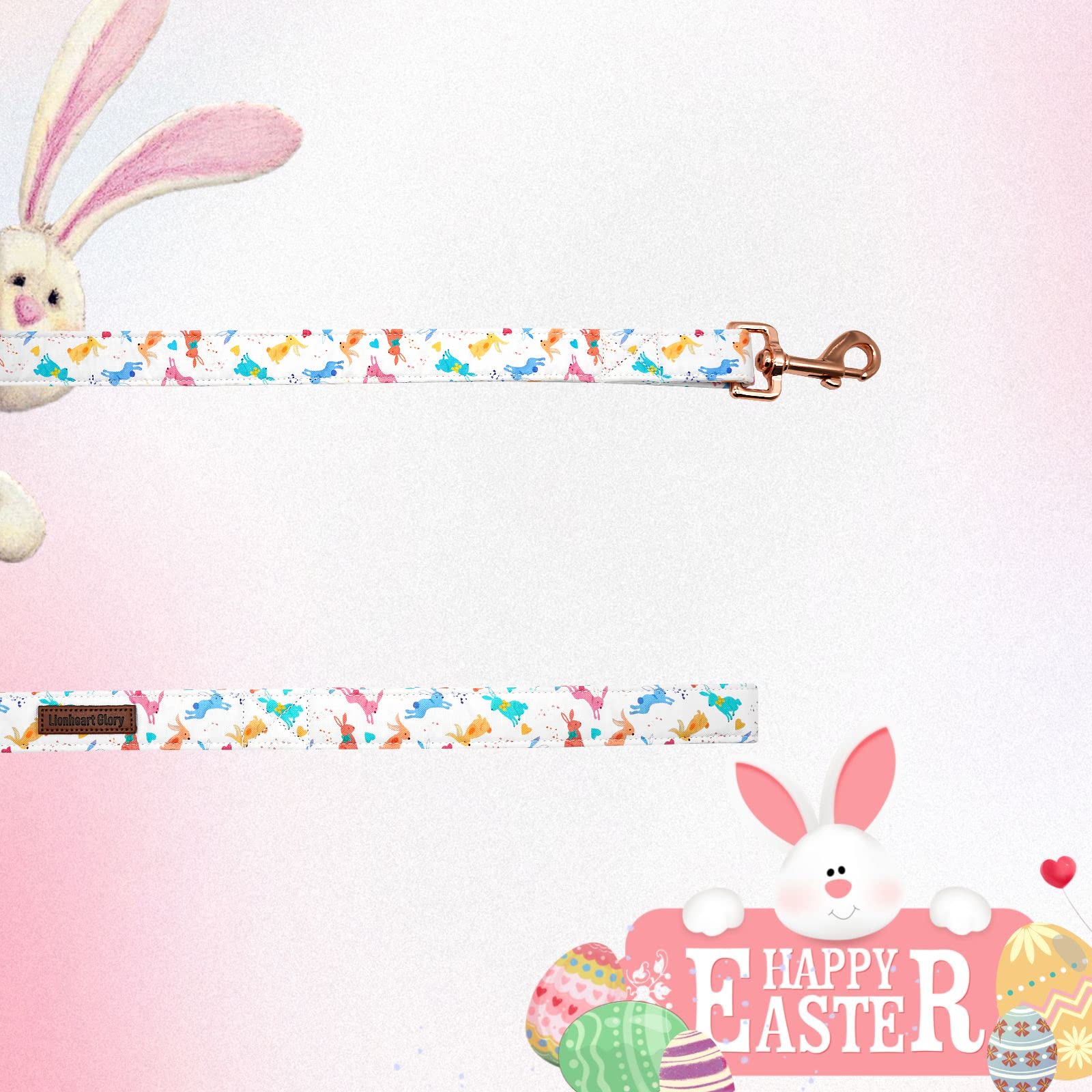 Lionheart Glory Easter Strong Dog Leash, Rabbit Print Durable Dog Leashes With Soft Handle For Walking Training X-Small Male Or