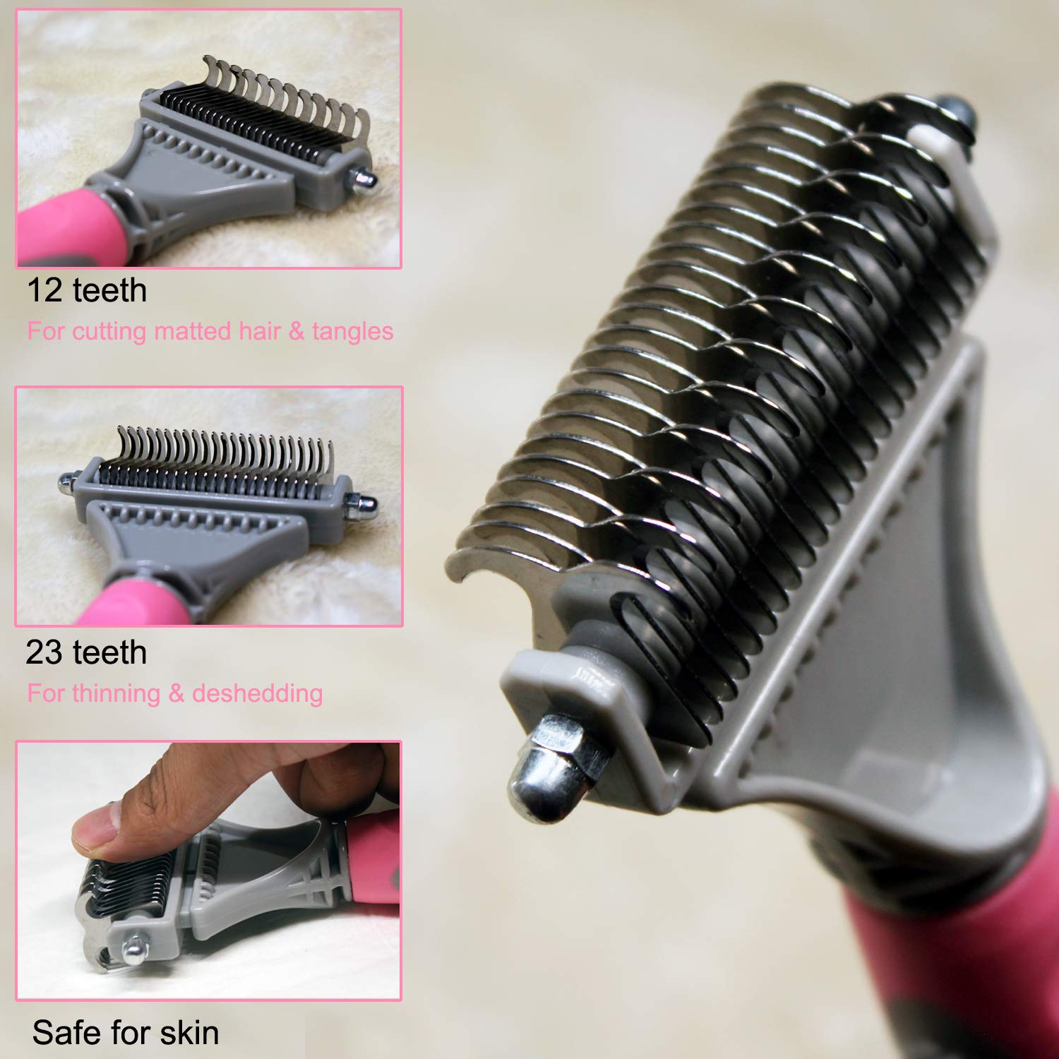 Pet Dematting Comb - 2 Sided Undercoat Rake For Cats & Dogs - Safe Grooming Tool For Easy Mats & Tangles Removing - Medium And L