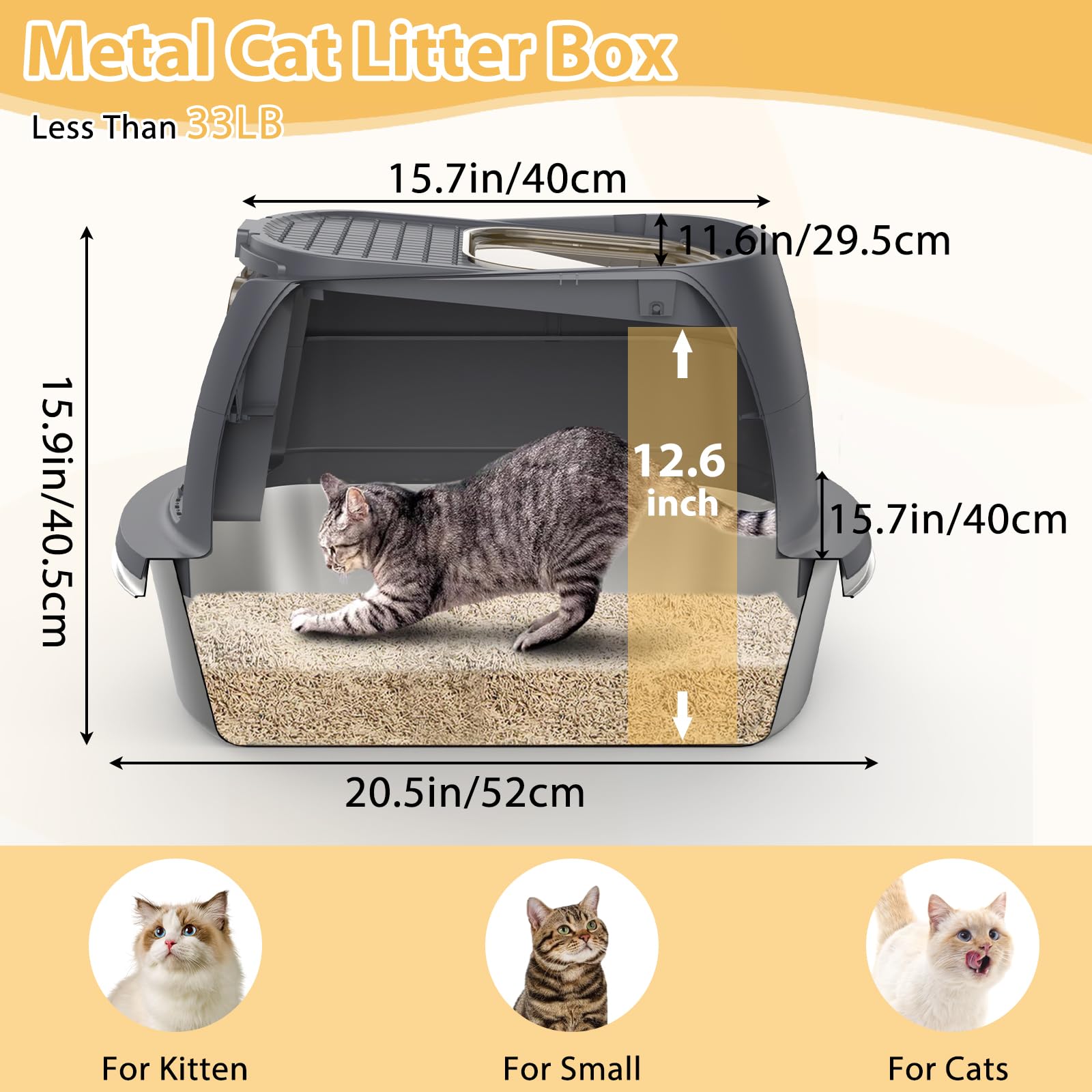 Stainless Steel Litter Box With Lid,Top Entry Covered Kitten Litter Box, Enclosed Litter Tray For Easy Cleaning & Odor Control,