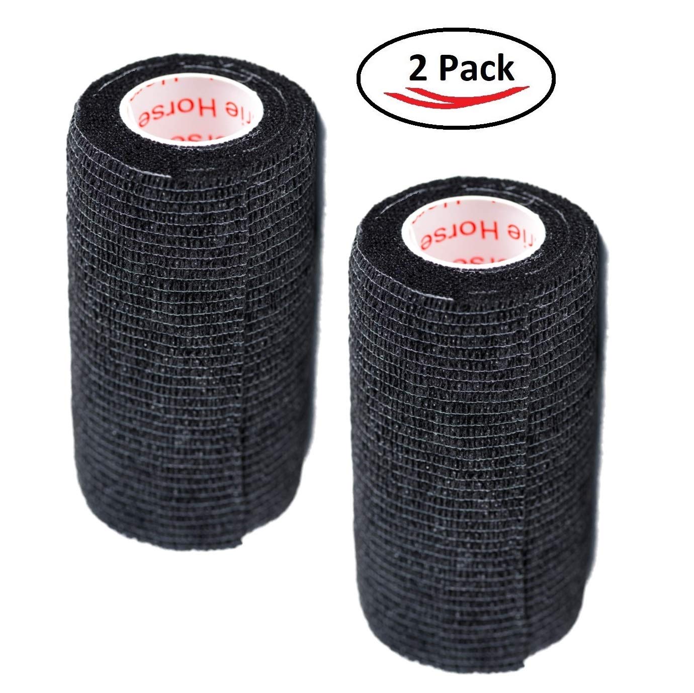 Vet Wrap Tape (Black) (2 Pack) (4 Inch x 15 feet) Self Adhesive Adherent Adhering Cohesive Flex Self Stick Bandage Grip Roll Dog