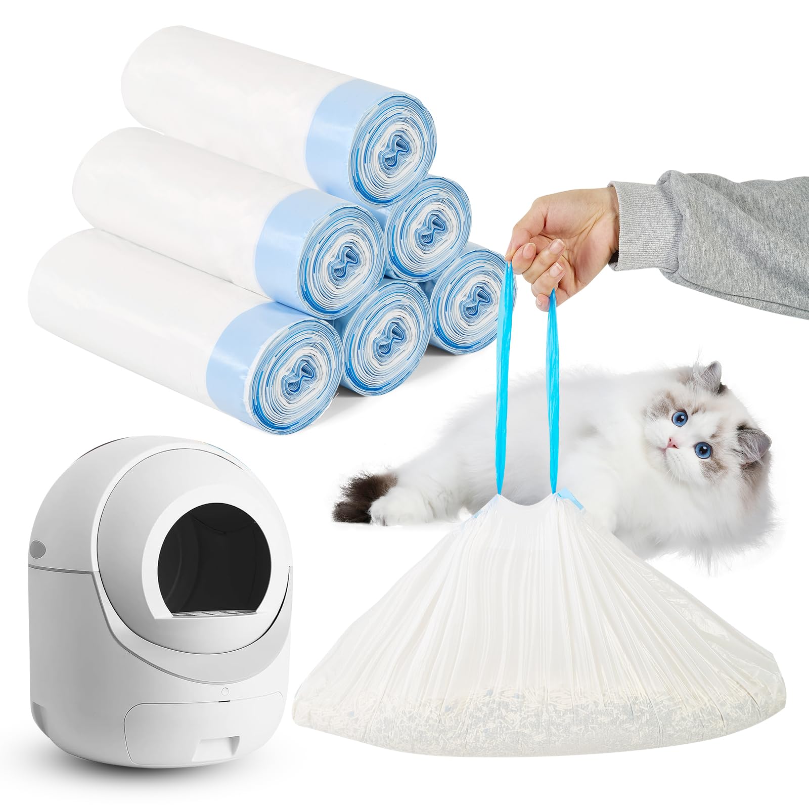 Cat Litter Bags 120 Count, 21.65''X11.8''Drawstring Close Litter Box Liners For Automatic Cat Litter Box,Cat Poop Bags,Easy To C