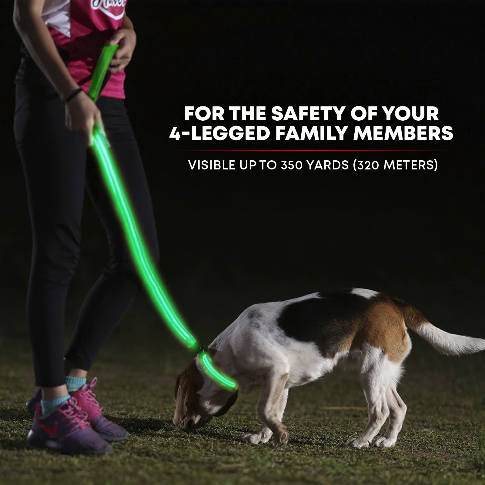 Illumiseen Led Light Up Dog Leash | Ultra High Visibility Up To 350 Yards | 3 Lighting Modes | Usb Rechargeable, No Batteries Ne