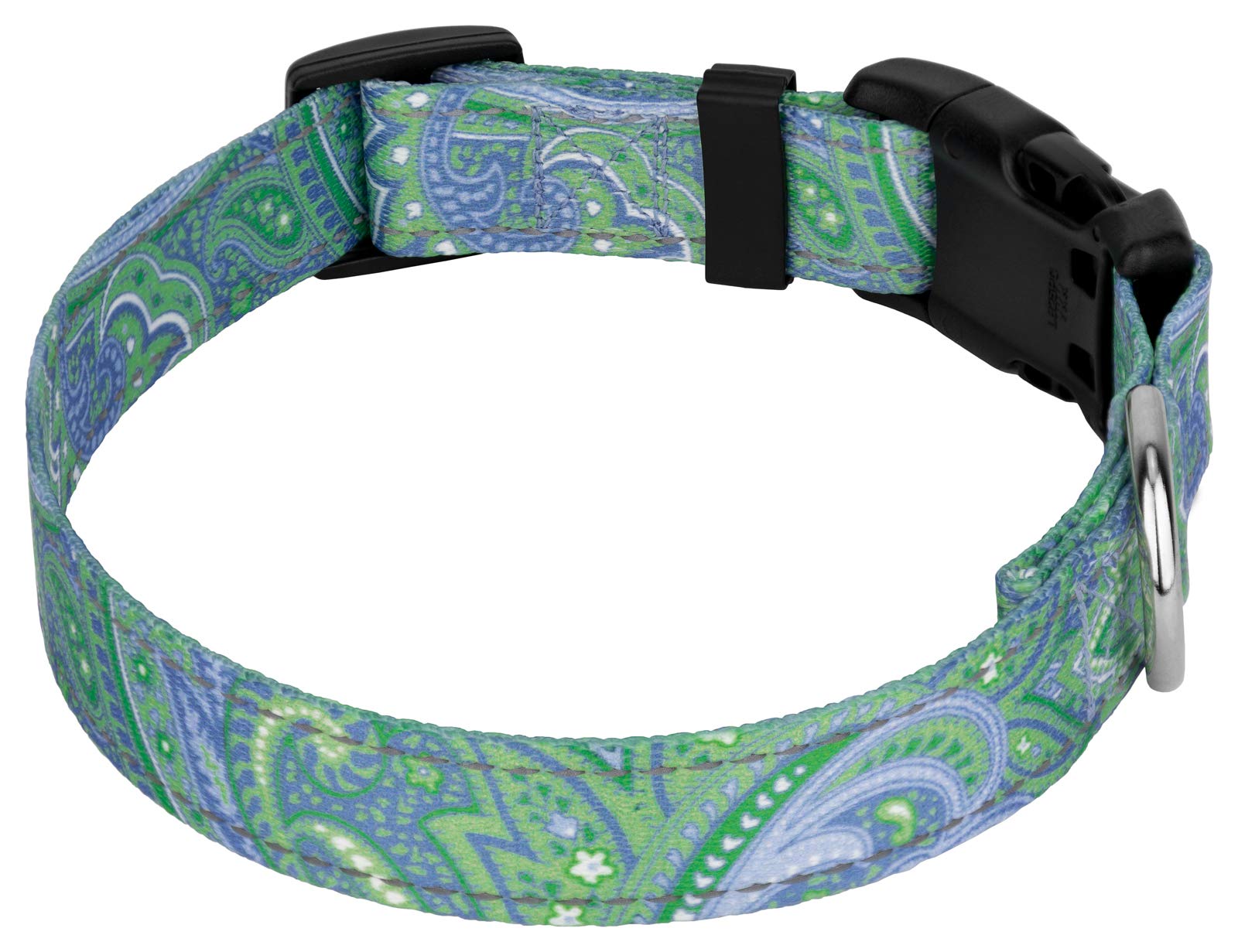 Country Brook Petz - Deluxe Green Paisley Reflective Dog Collar Collection With 9 Night Safe Designs (5/8 Inch, Small)