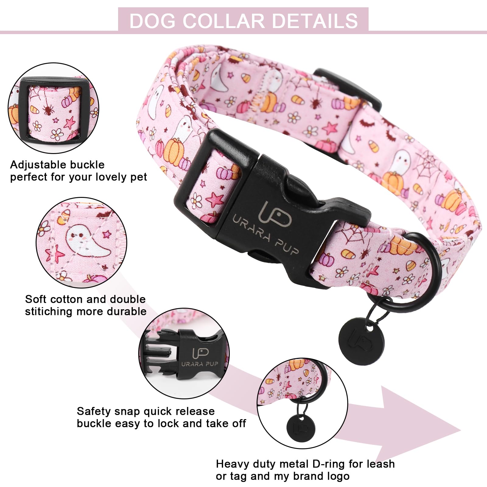 Up Urara Pup Halloween Dog Collar,Lightweight Pink Halloween Puppy Collar With Plastic Buckle,Fancy For Dogs,Suitable For Small