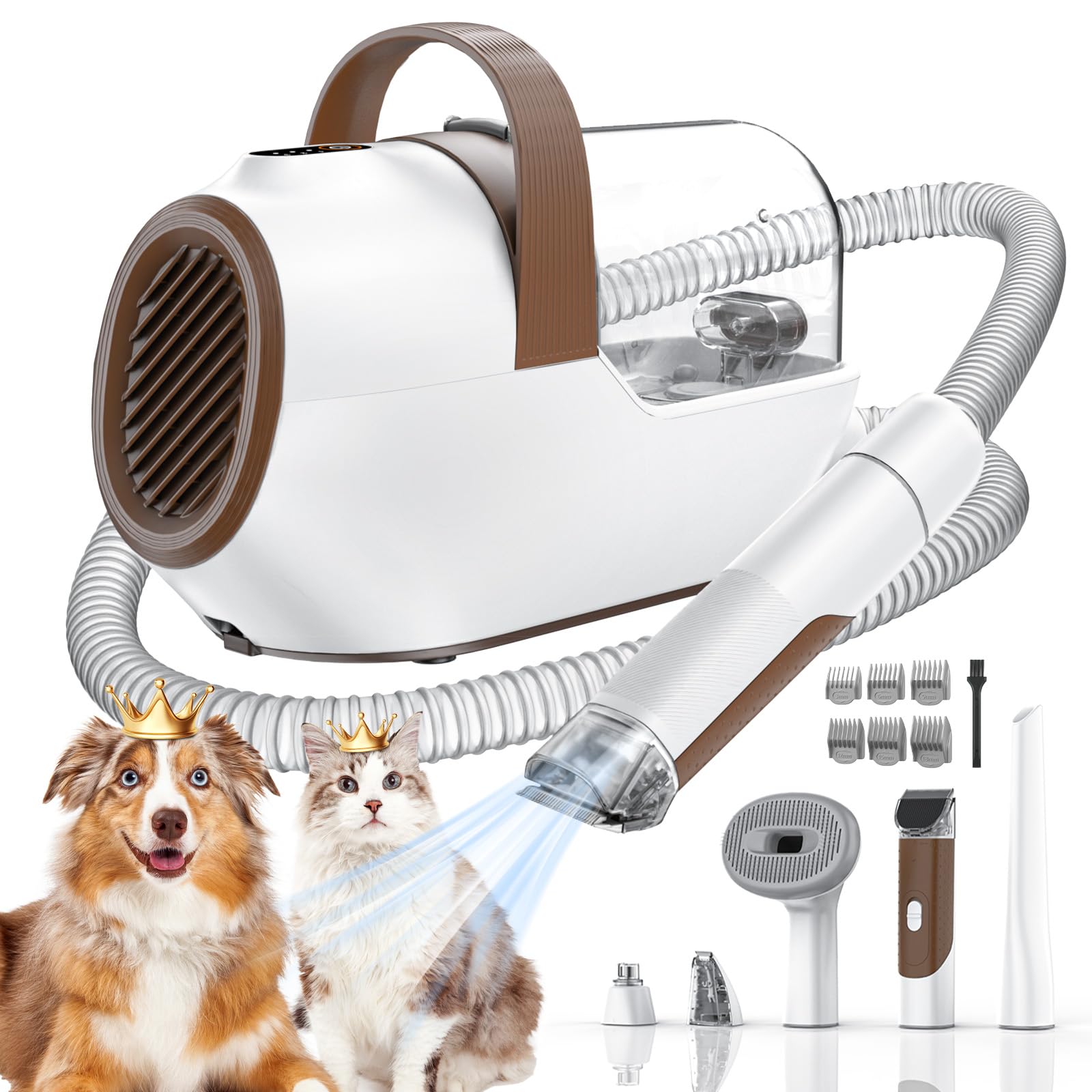 Ozumek Dog Grooming Vacuum, Dog Grooming Kit with Pet Clipper Nail Grinder, 6 Pet Grooming Tools (Beige)