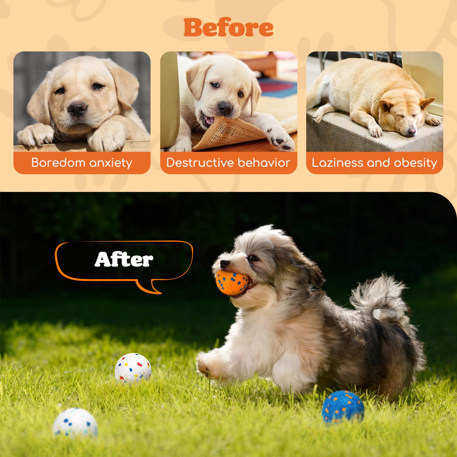 Nobleza Dog Ball Toy Tennis Bouncying Training Balls, 2.75'' Aggressive Chewer Teething Durable Floating Dog Tennis Balls, Inter