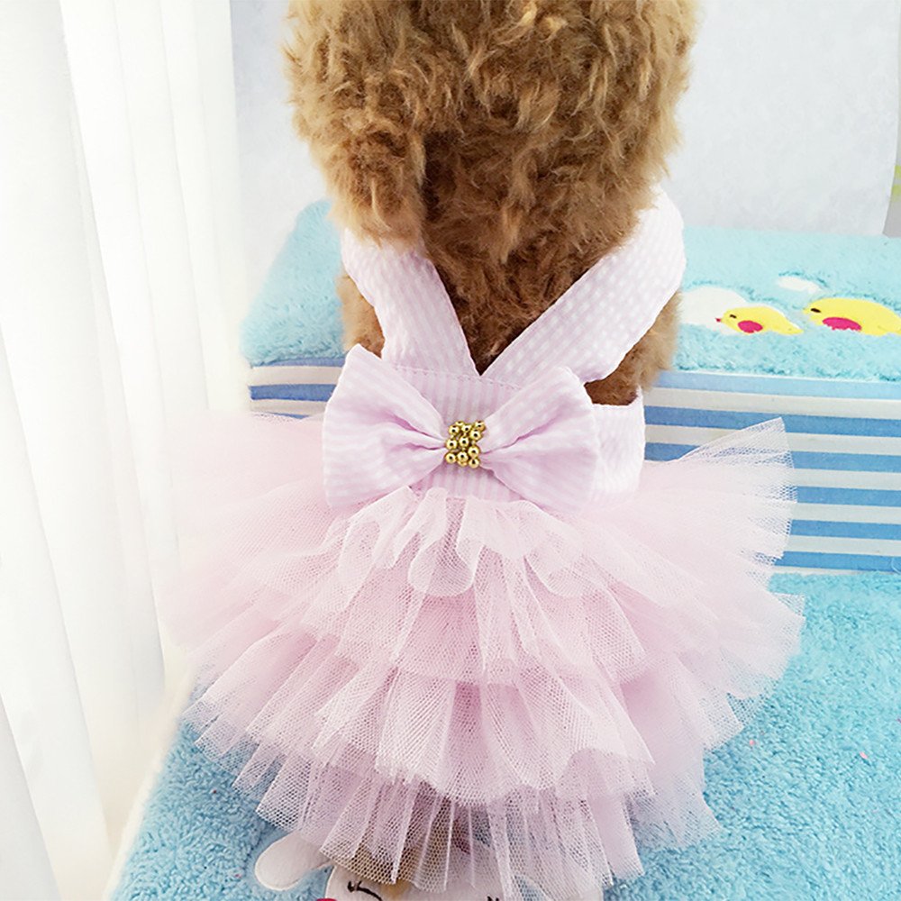 Clopon Female Dog Clothes Doggy Tutu Dress Yorkie Dresses For Girl Dogs Pink Harness Outfits Medium Cute Vest M