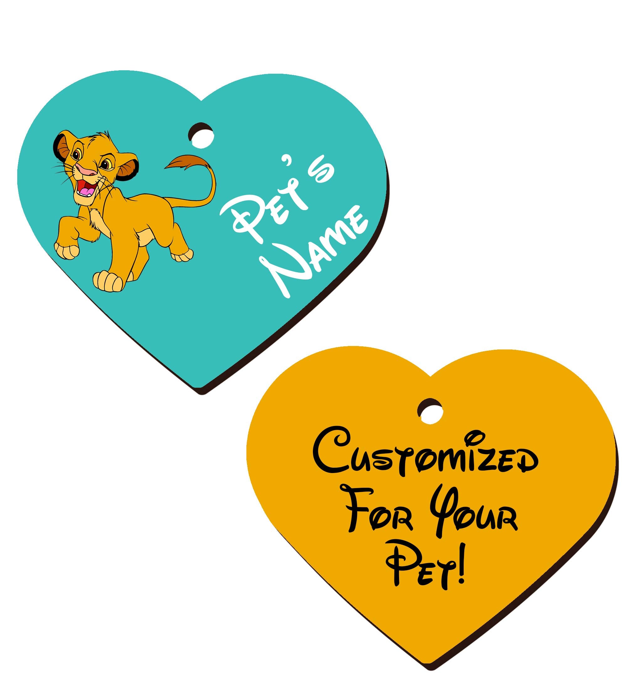 Udesignusa Double Sided Personalized Pet Id Tags For Dogs & Cats (Simba, Heart Shaped)