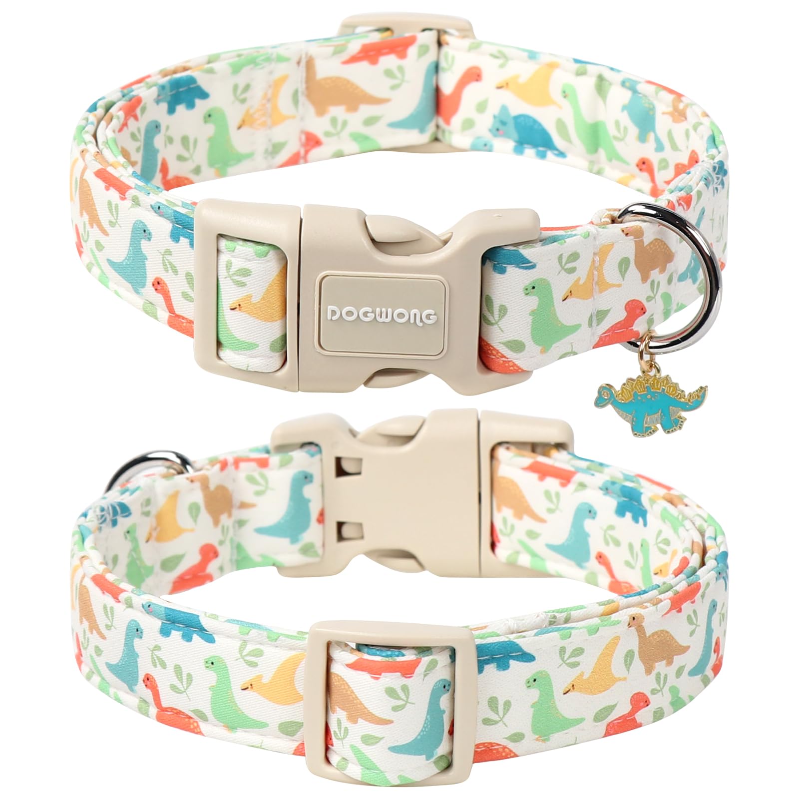 Dogwong Dinosaur Cotton Dog Collar, Summer Cute Dog Collar Durable Soft Fabric Male Pet Dog Collars Boy Puppy Necklace For Small