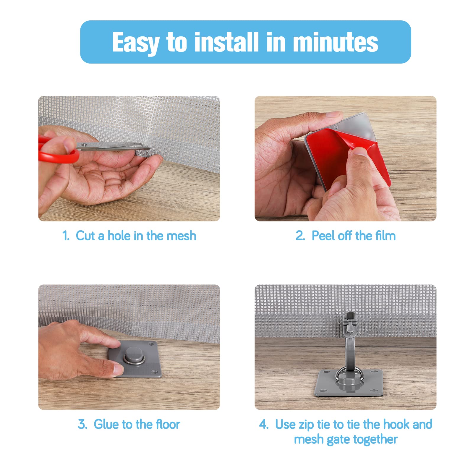 Mesh Baby Gate Floor Adhesive Hooks (2 Pack) No Drilling Retractable Baby Gates Ground Anchor Hooks Prevent Babies And Pets From Going Under Retractable Dog Gate Ideal For Securing To Floors, Stairs