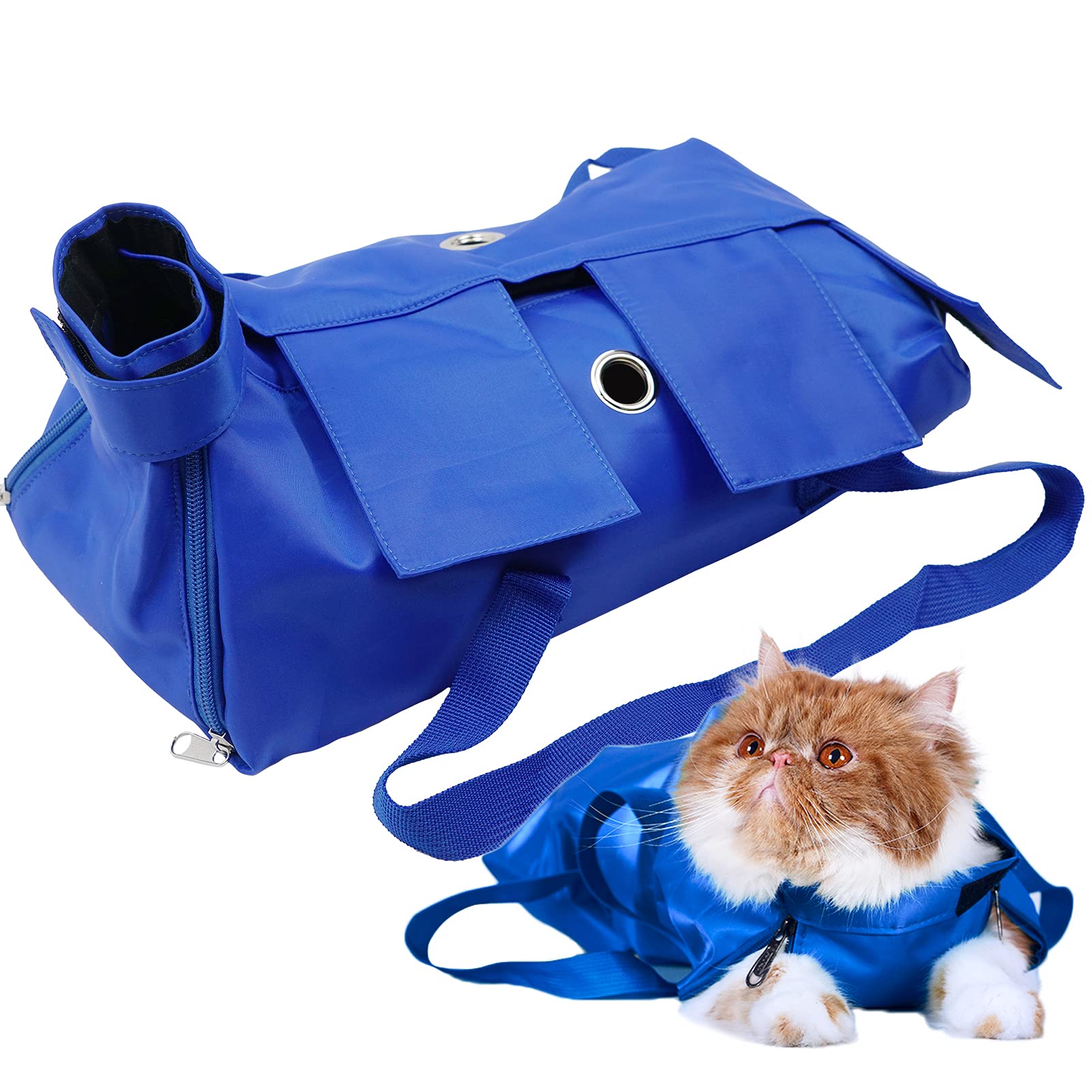 Kukaster Pet Cats Restraint Bag For Claw Care Nail Trimming Anti-Scratching Grooming Bag For Cats Medical Examination(Blue-S)