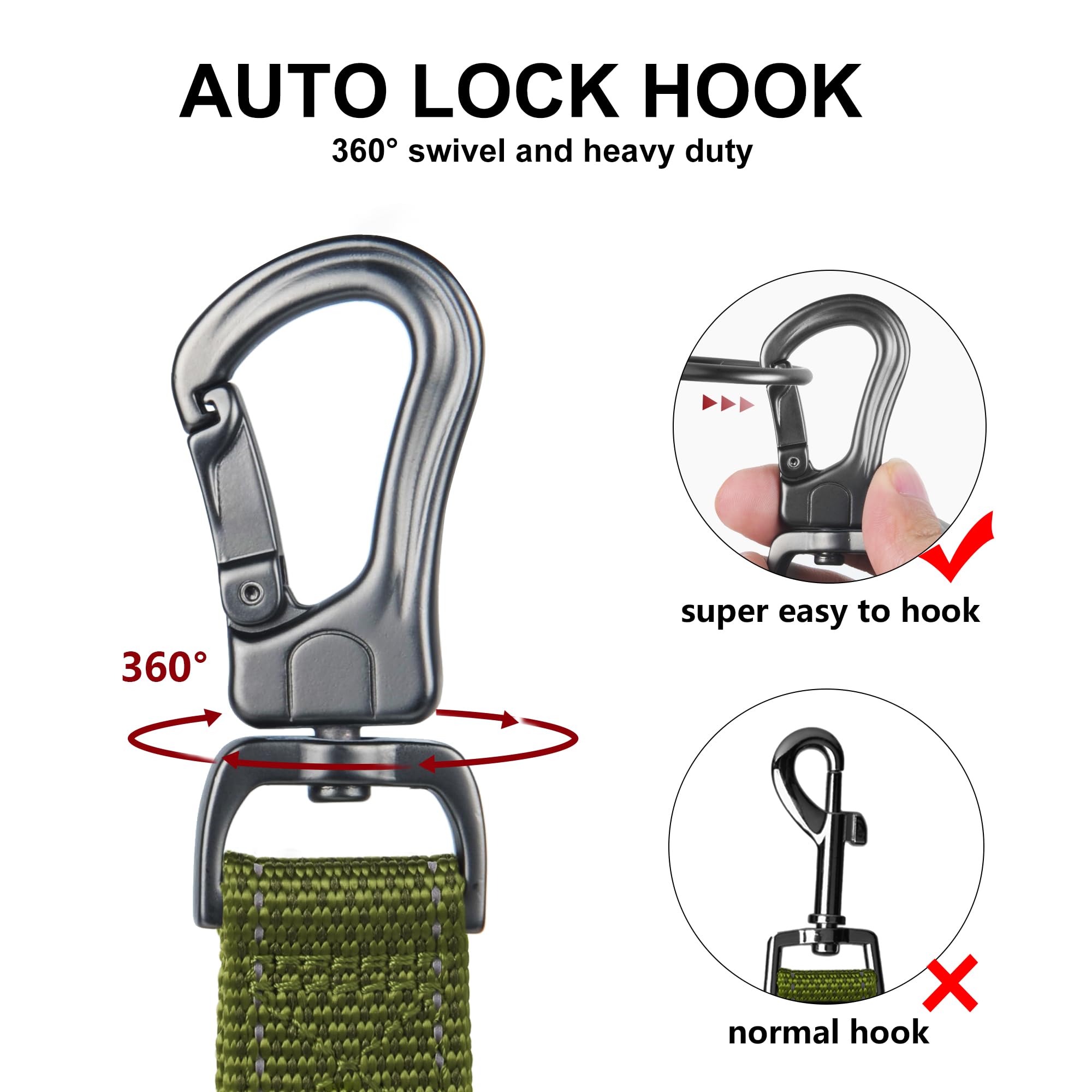 Twoear 4Ft 1In Strong Green Dog Leash With 2 Padded Handles, Traffic Handle Extra Control, Comfortable Soft Dual Handle, Auto Lo