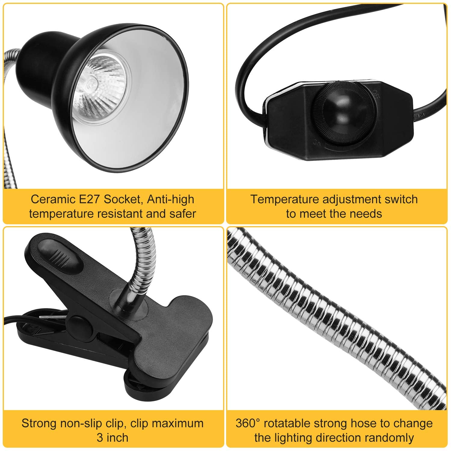 Reptile Heat Lamps, Turtle Lamp Uva/Uvb Turtle Aquarium Tank Heating Lamps With Clamp, 360