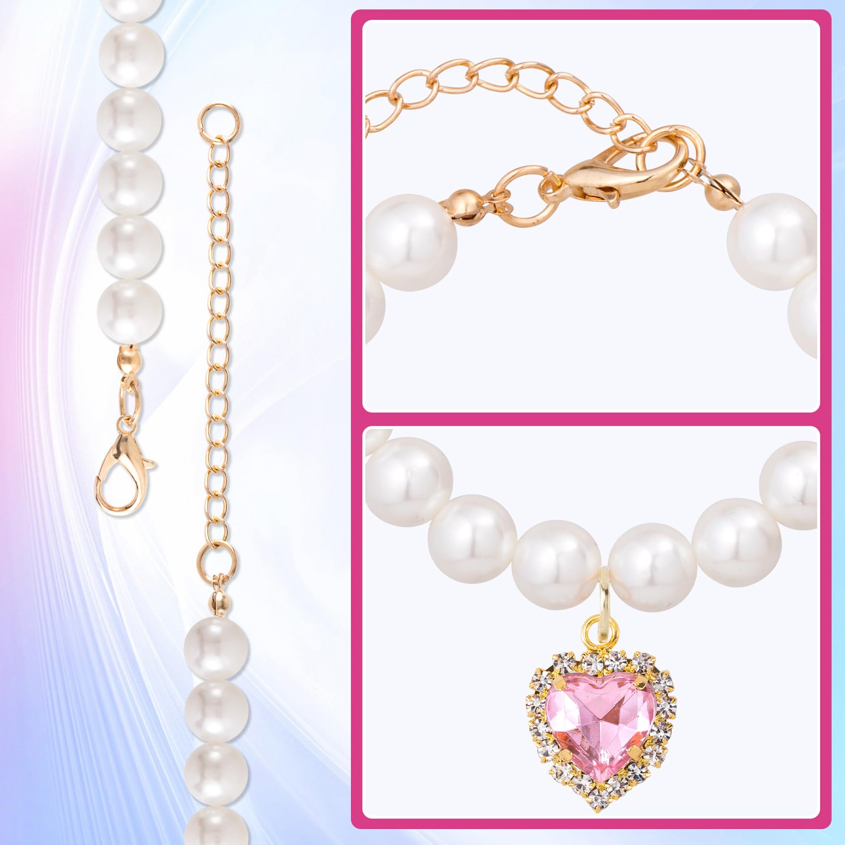Mxxipp 2Pcs Cat Pearl Collar With Heart Pendant, Cute Pearl Pet Necklace In Small, Adjustable Wedding Party Small Dog Jewelry Ac