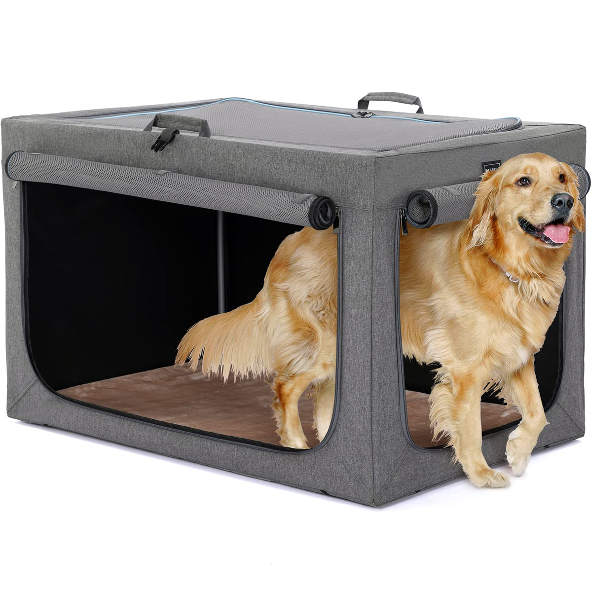 Dog Crates For Large Dogs With Thicken Plush Mat-Foldable Design + Adjustable The Tightness Of The Cloth, Dog Crates 39.5Inch