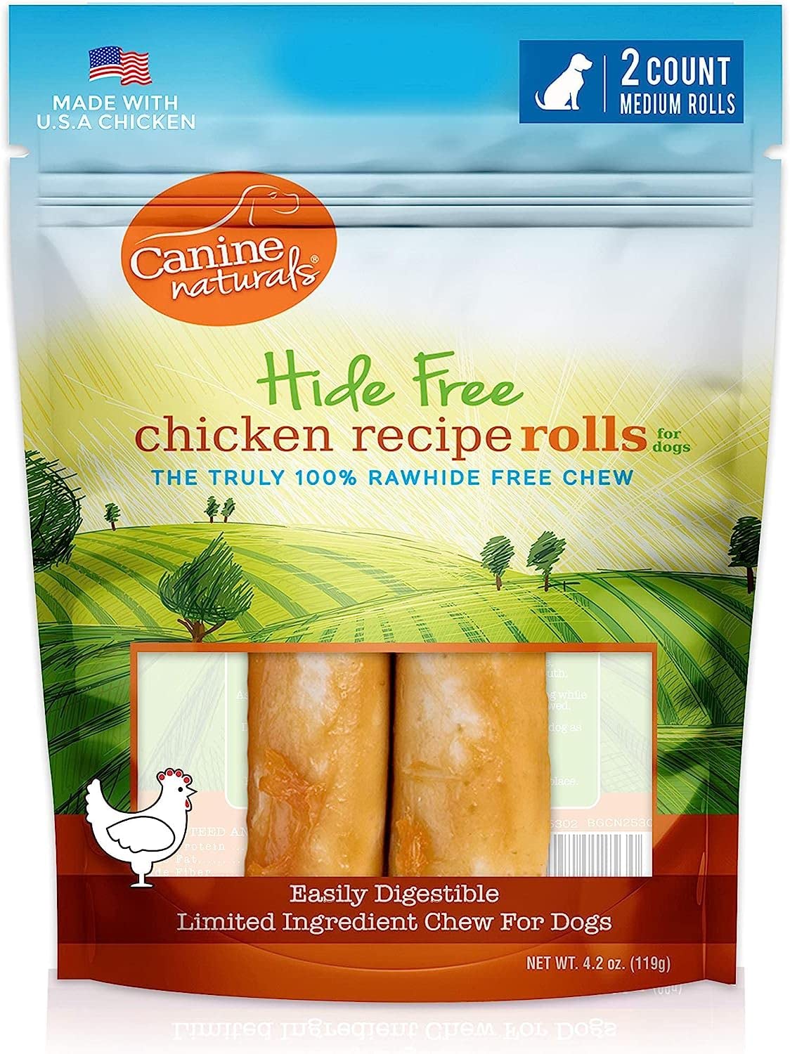 Canine Naturals Chicken Recipe Chew  Rawhide Free Dog Treats  Made From USA Raised Chicken  AllNatural and Easily Digestible
