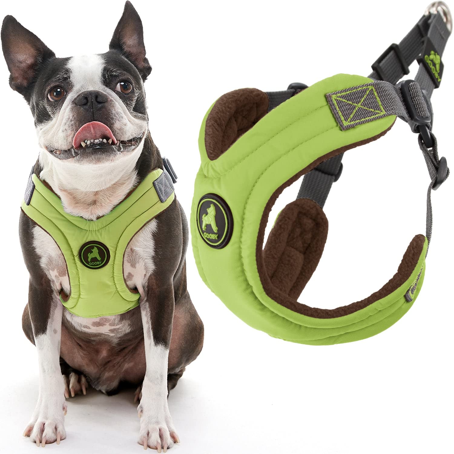 Gooby, Medium Green Memory Foam Escape Free Harness with 4-Point Adjustment for Small Dogs