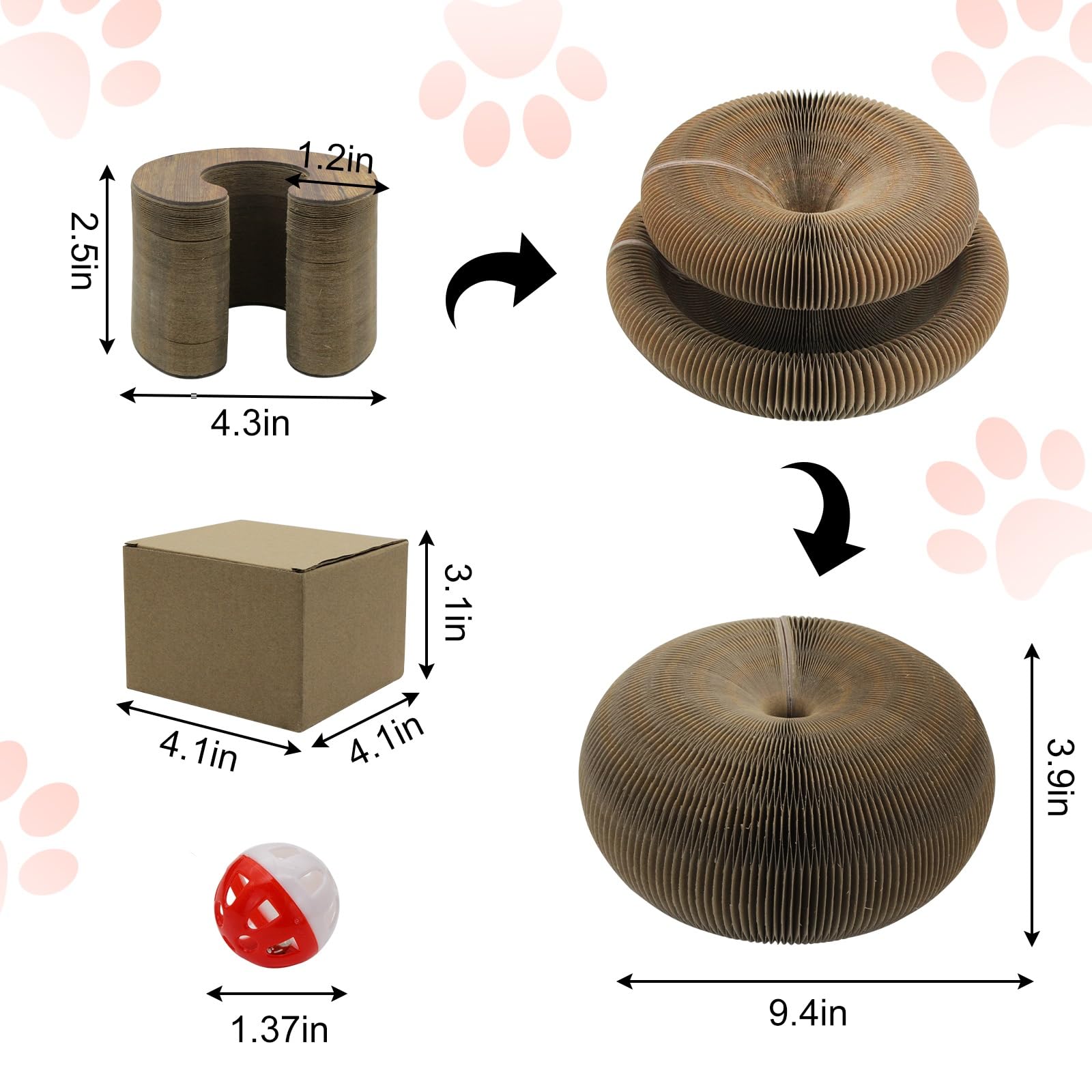 Andiker Magic Organ Cat Scratching Board, Corrugated Paper Cat Scratcher With Jingly Ball For Playing Scratching Paws, Foldable