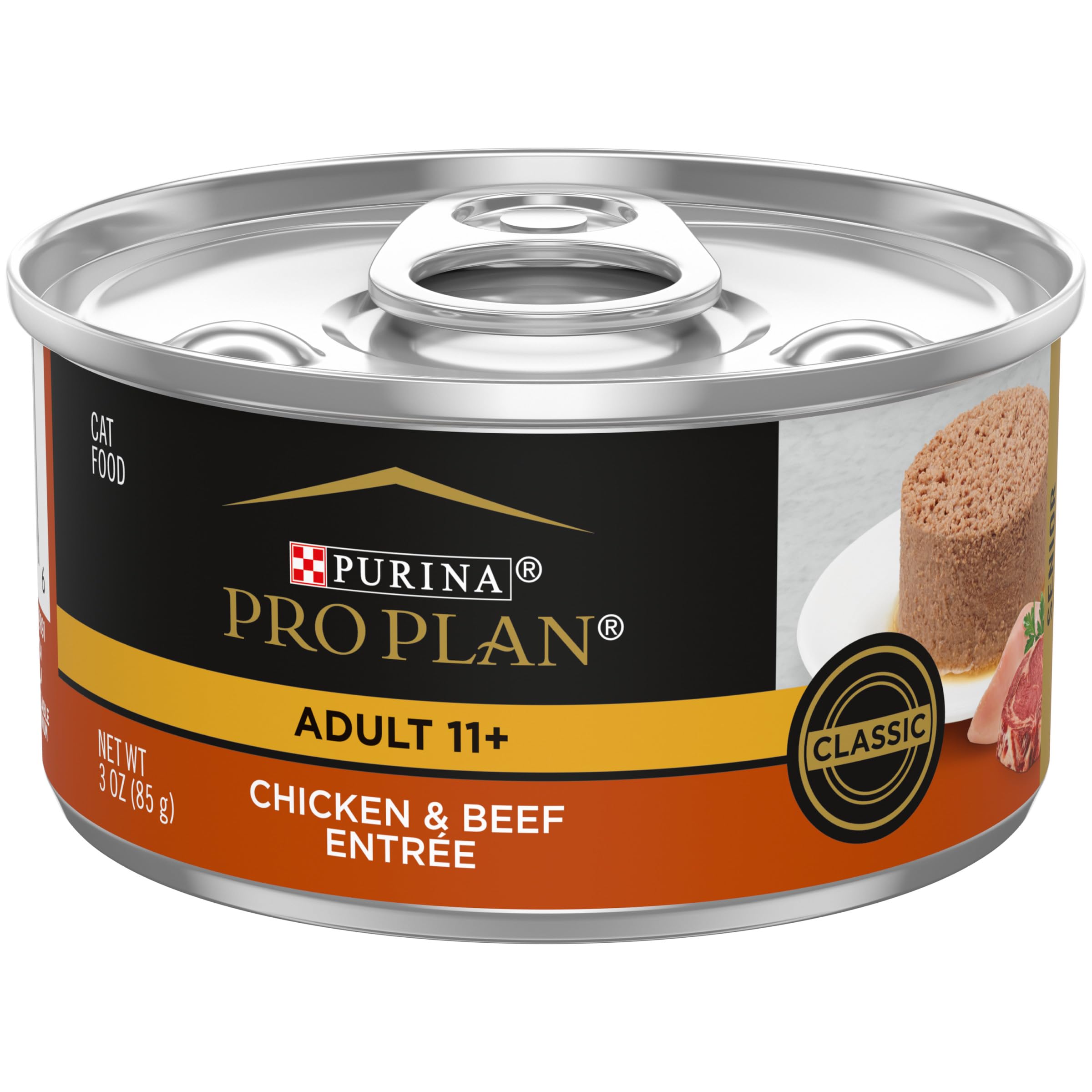 Purina Pro Plan High Protein Senior Wet Cat Food Pate, SENIOR 11+ Chicken & Beef Entree - (Pack of 24) 3 oz. Pull-Top Cans