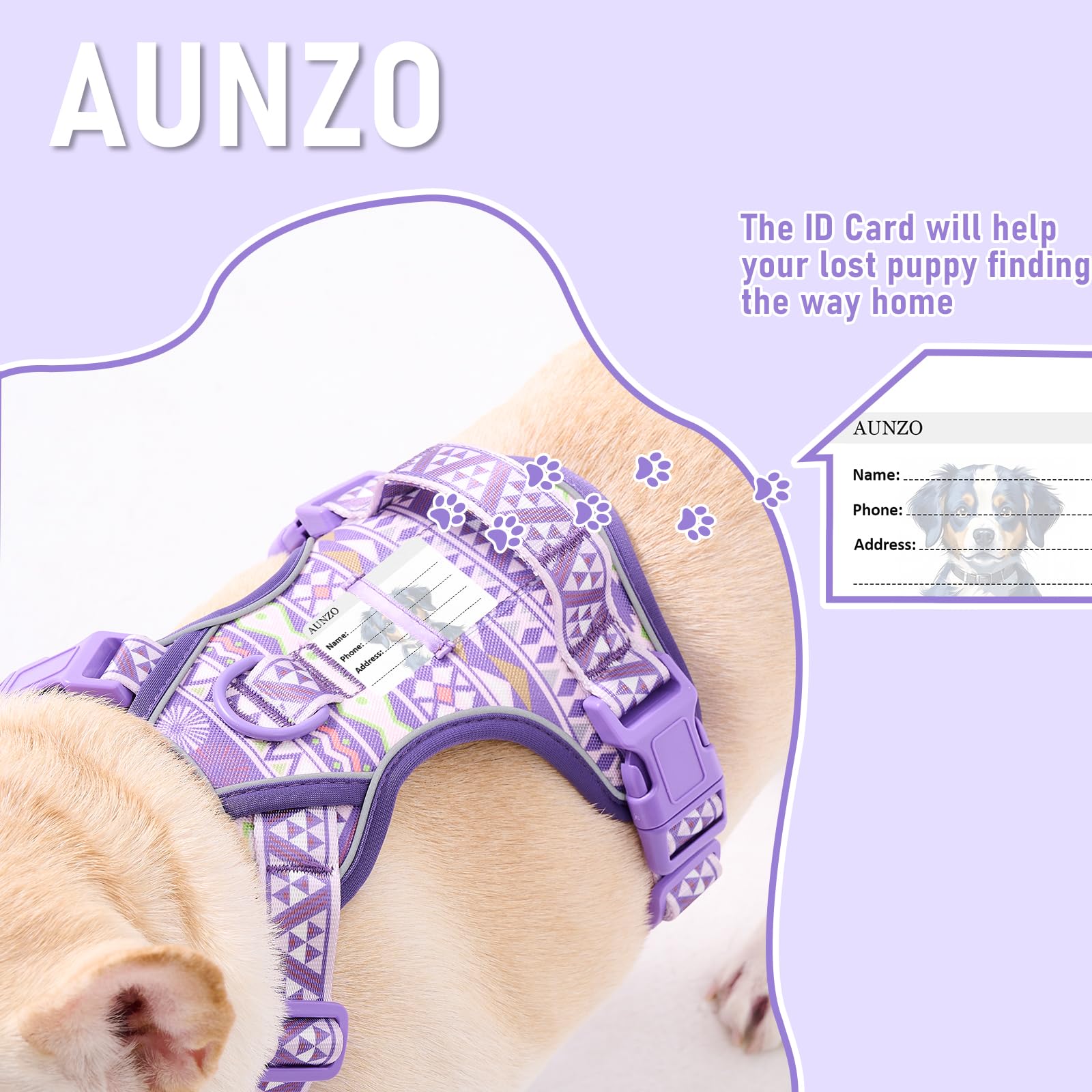 Small Dog No Pull Dog Harness, Pet Harness With Id Card Reflective Strip Soft Padded Handle, Adjustable Vest Harness For Walking