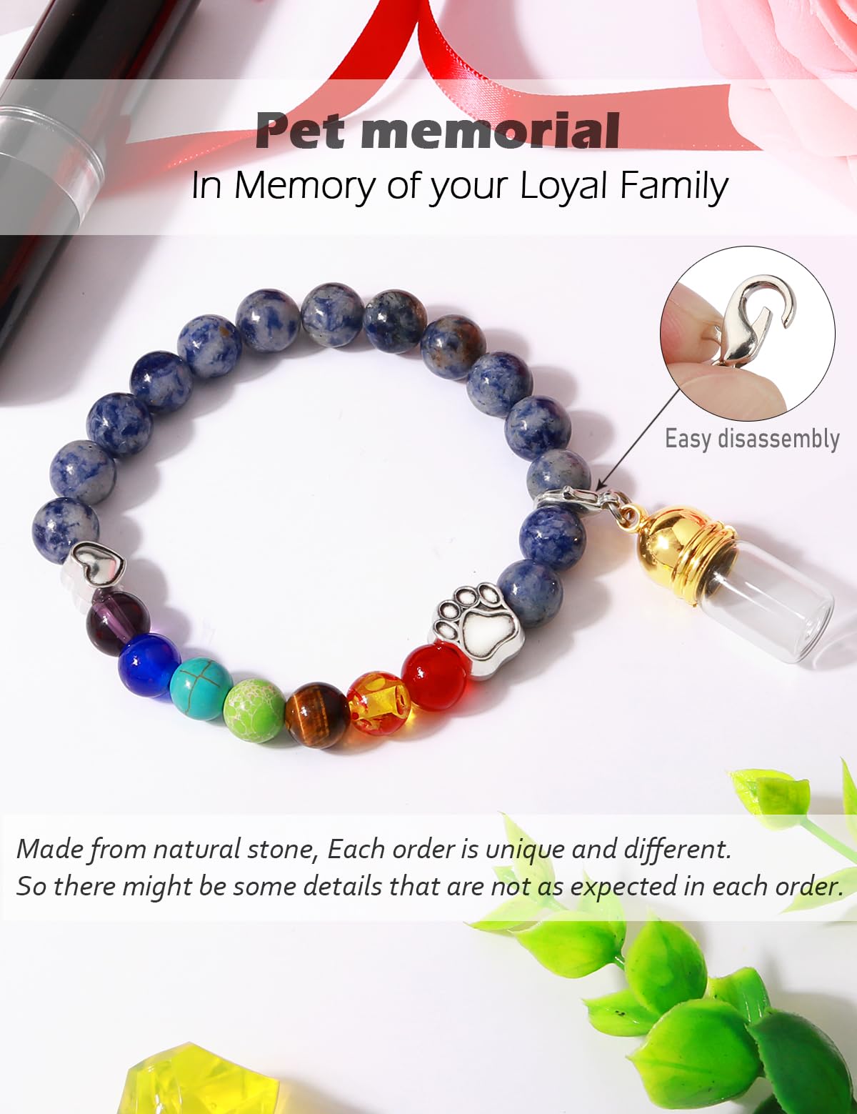 Chunlongfour Pet Memorial Gift For Loss Of Dogs Cat, Rainbow Bridge Glass Jar Bracelet, Cylinder Cat Dog Urn For Pet Ashes Crema